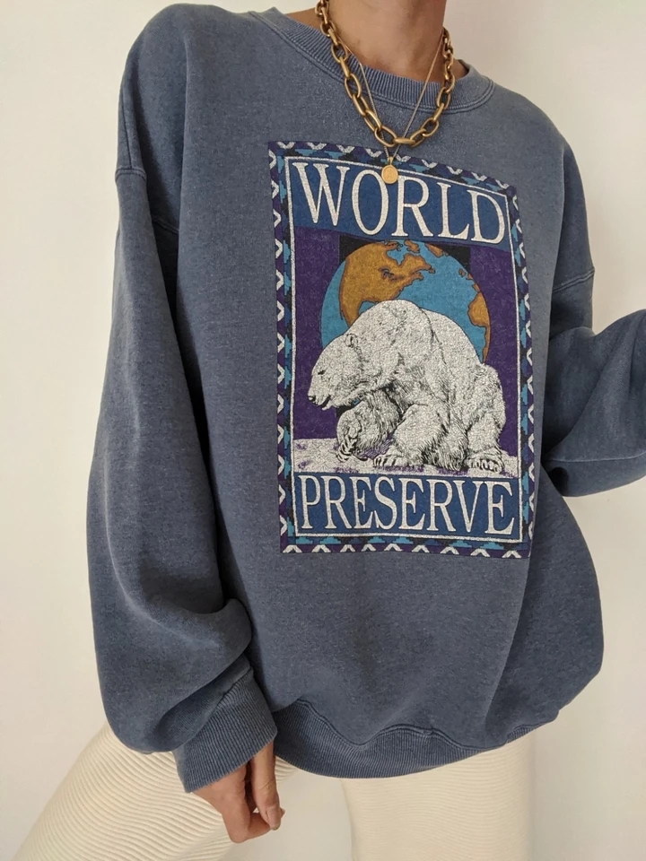 Polar bear print loose round neck T-shirt  HF0108-04-04