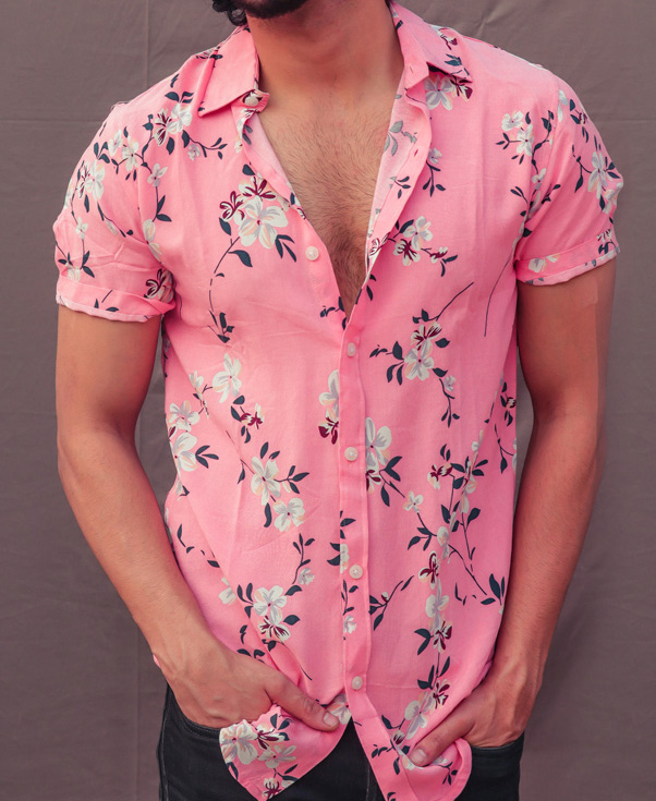 Pink floral men's shirt HF2202-01-02