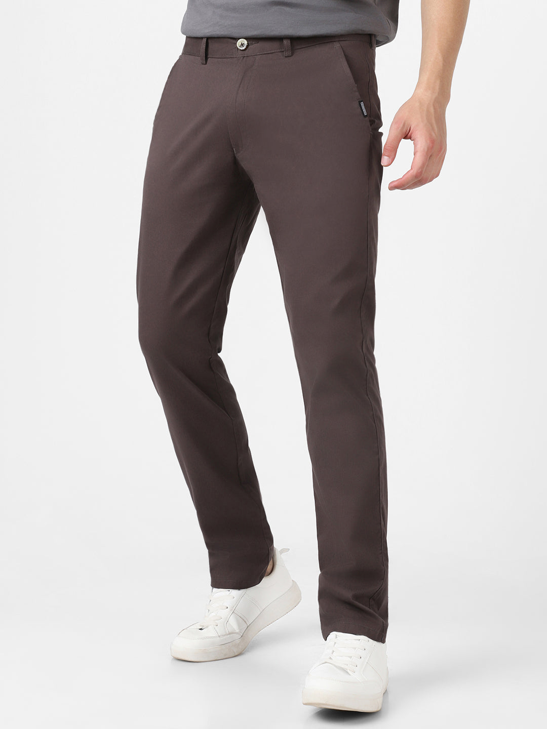 Men's Dark Grey Cotton Slim Fit Casual Chinos Trousers