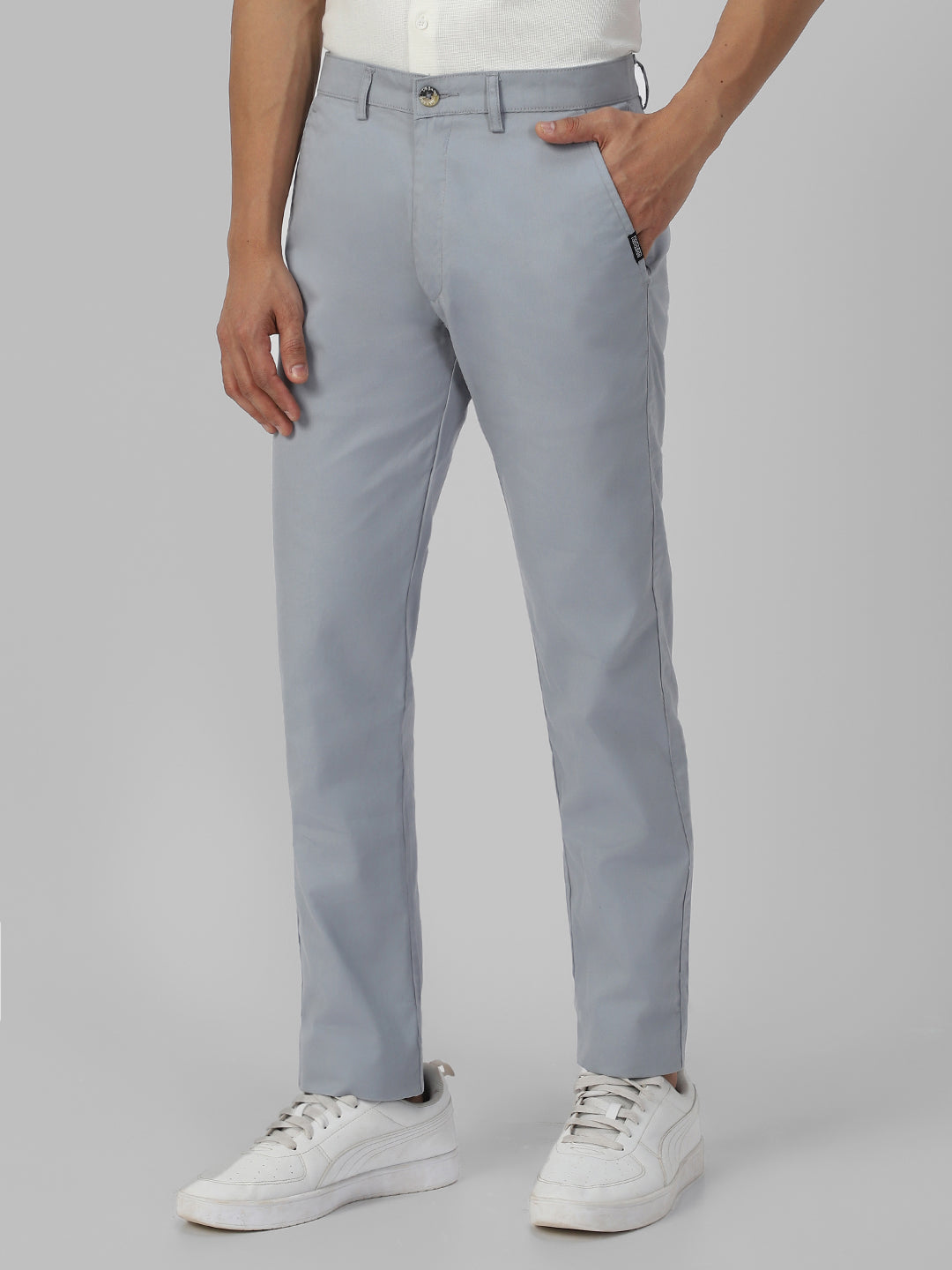 Men's Blue Cotton Slim Fit Casual Chinos Trousers