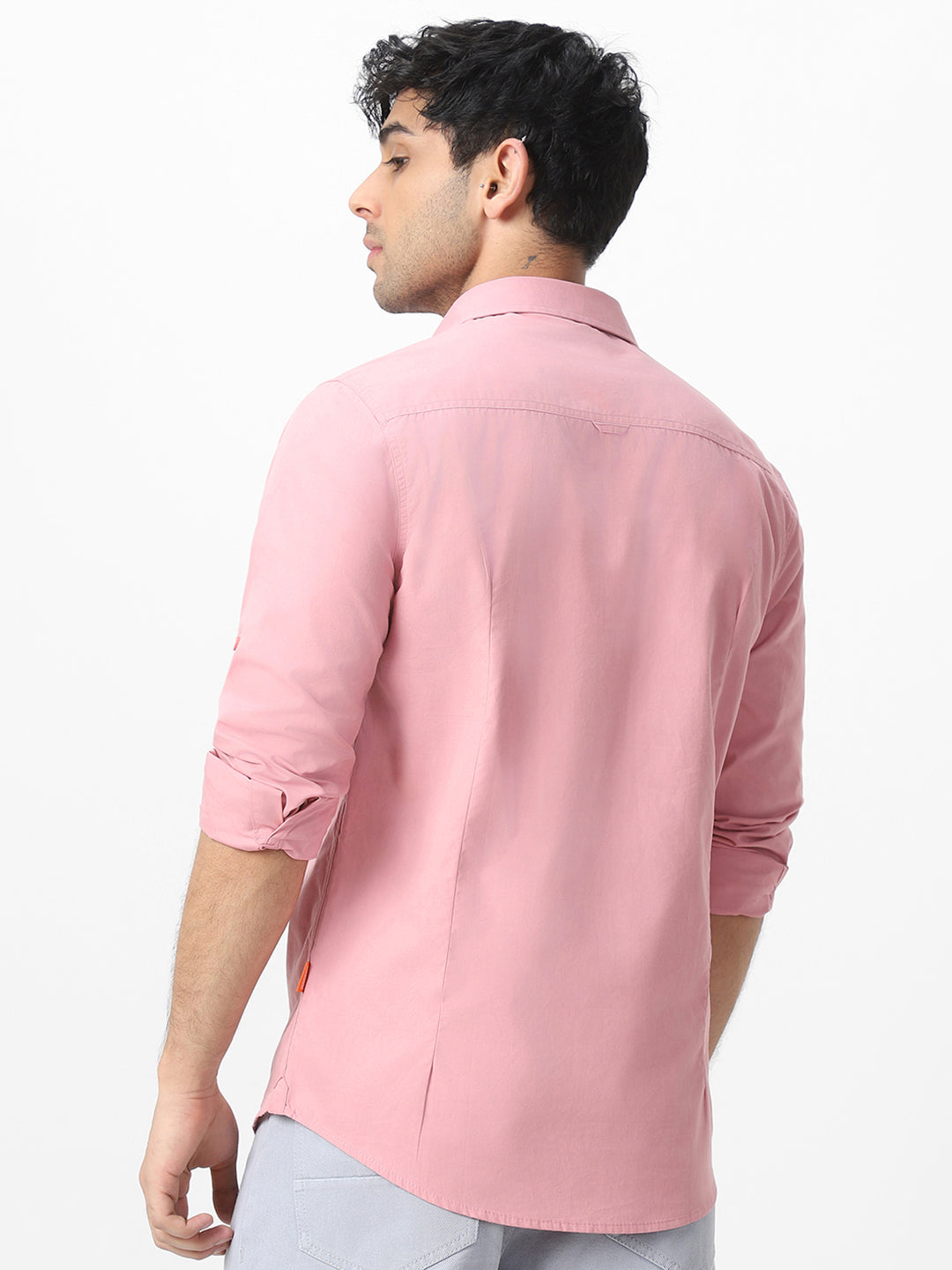Men's Pink Cotton Full Sleeve Regular Fit Casual Solid Shirt