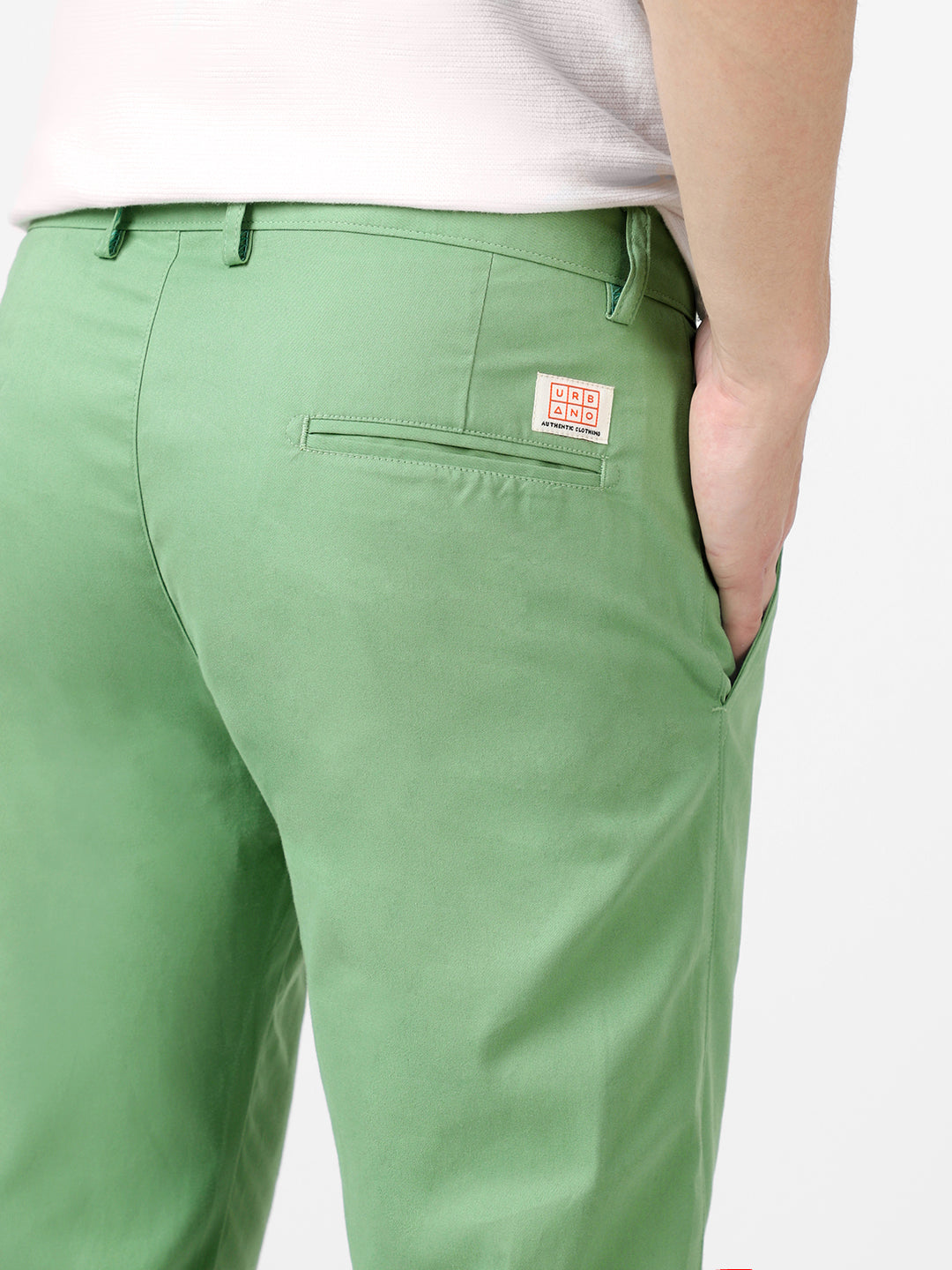 Men's Green Cotton Slim Fit Casual Chinos Trousers