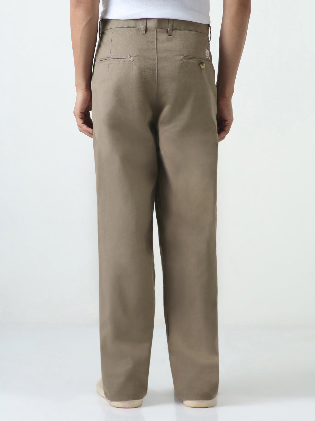 Men's Grey Loose Baggy Fit Solid Chino Trousers Non-Stretchable