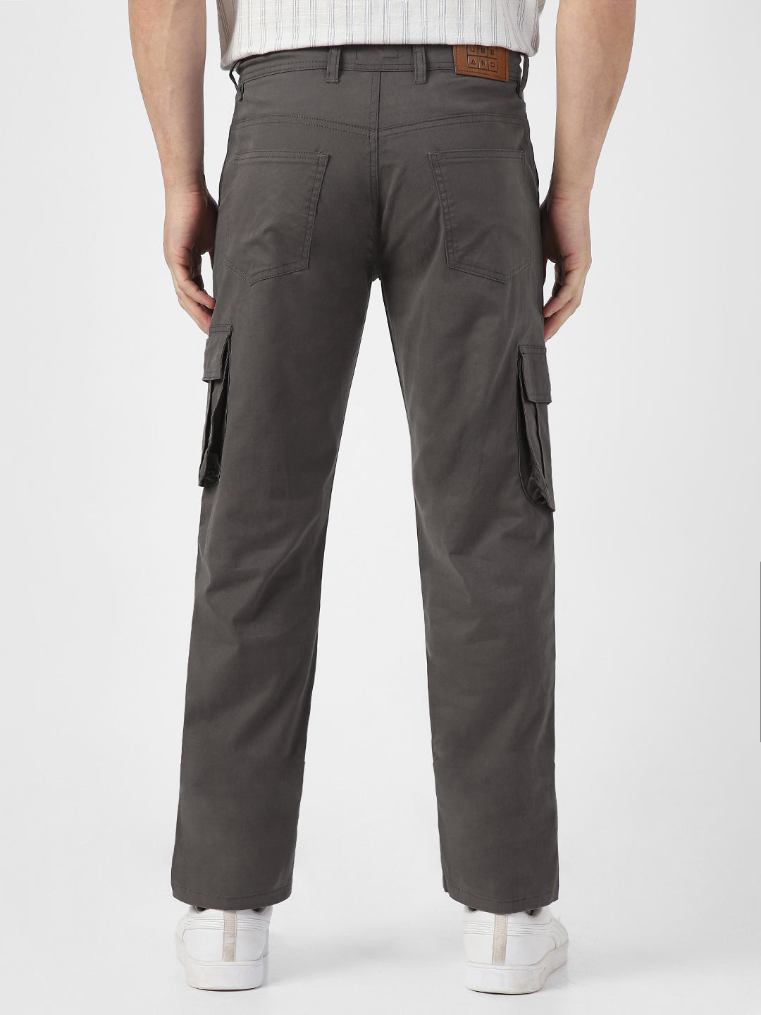 Men's Dark Grey Regular Fit Solid Cargo Chino Pant with 6 Pockets