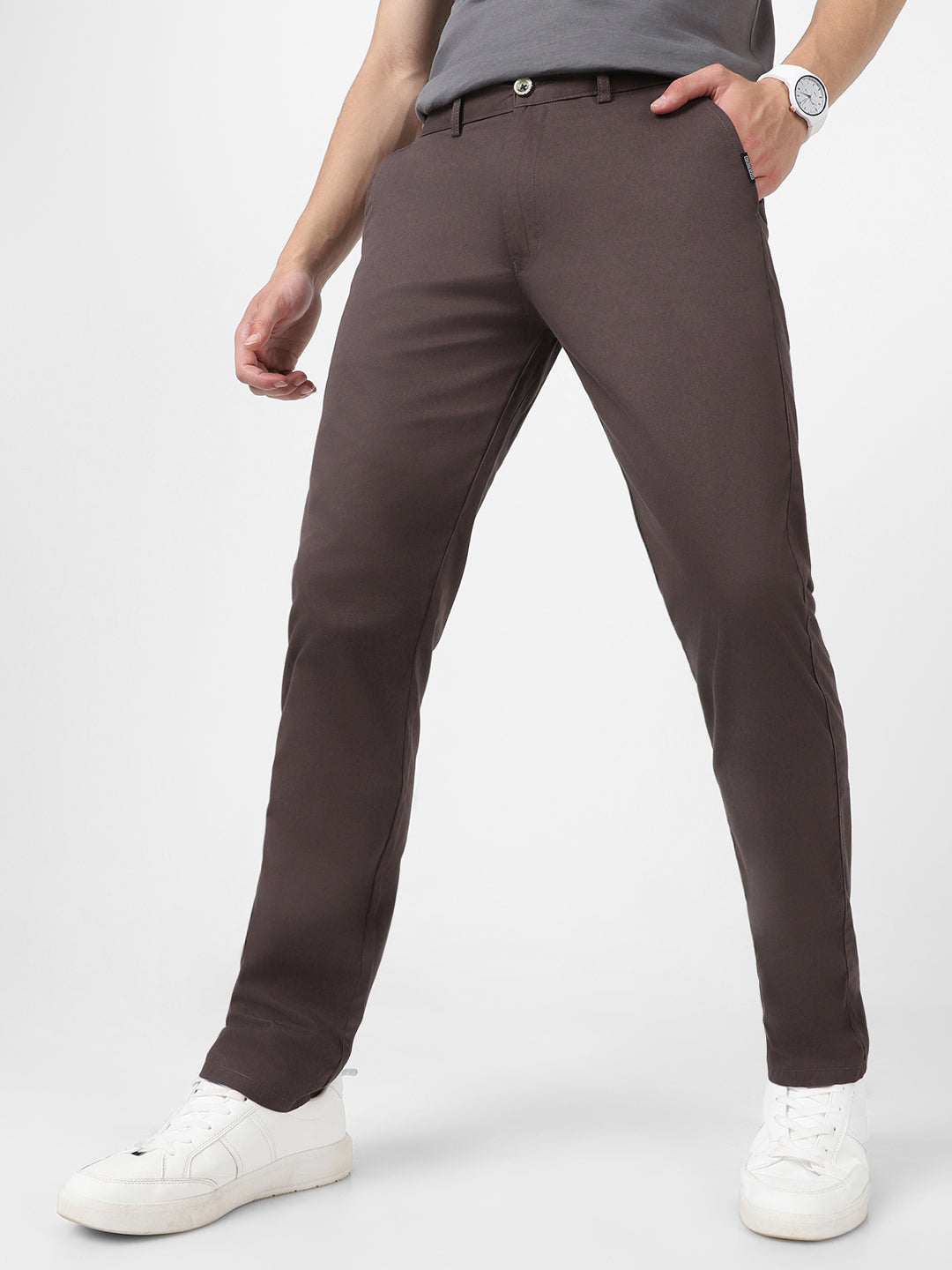 Men's Dark Grey Cotton Slim Fit Casual Chinos Trousers