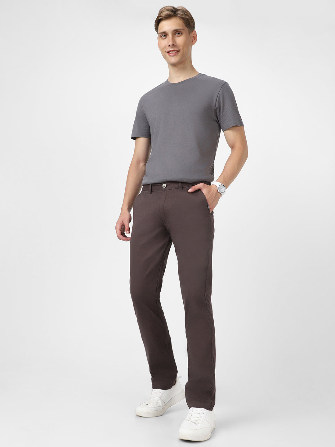 Men's Dark Grey Cotton Slim Fit Casual Chinos Trousers