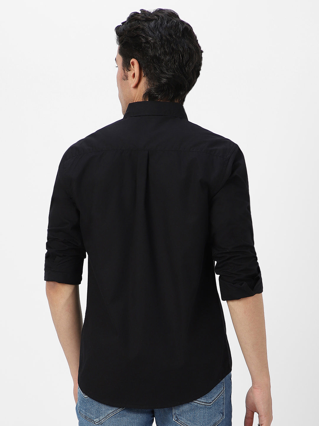 Men's Black Cotton Full Sleeve Regular Fit Casual Solid Shirt