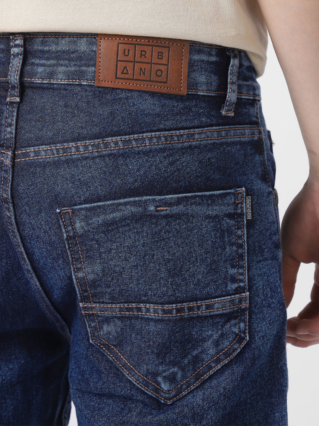 Men's Dark Blue Regular Fit Washed Jeans Stretchable