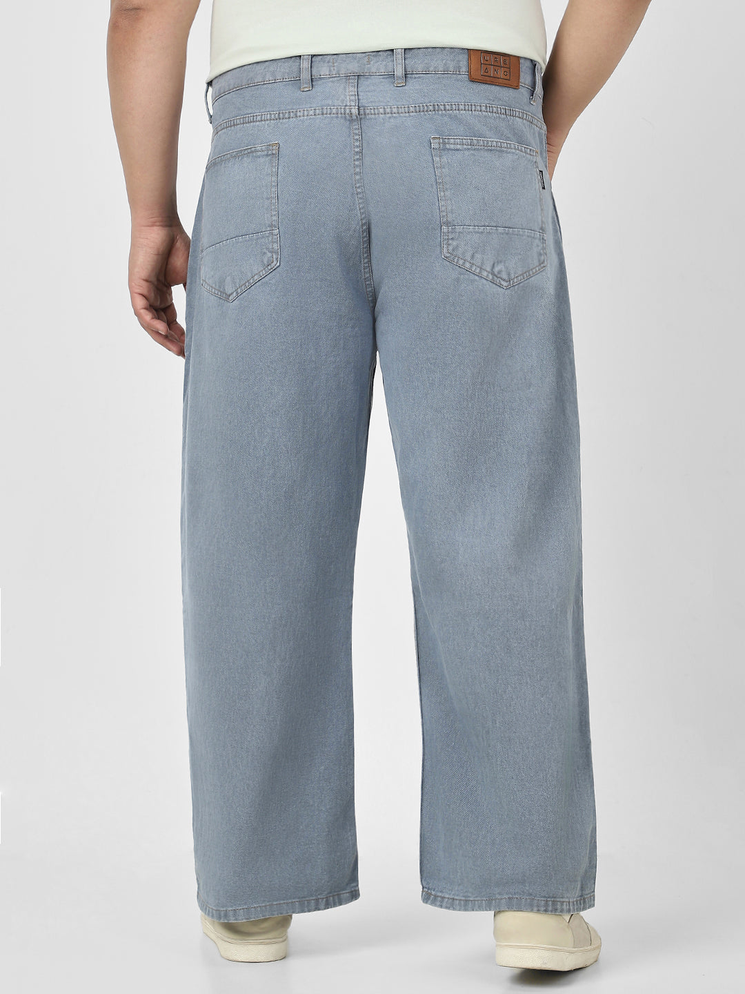 Plus Men's Light Grey Loose Fit Washed Jeans Non-Stretchable