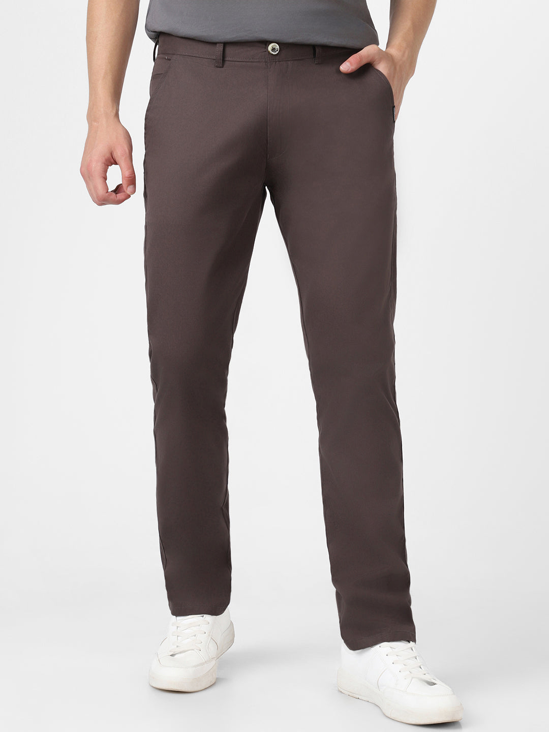 Men's Dark Grey Cotton Slim Fit Casual Chinos Trousers