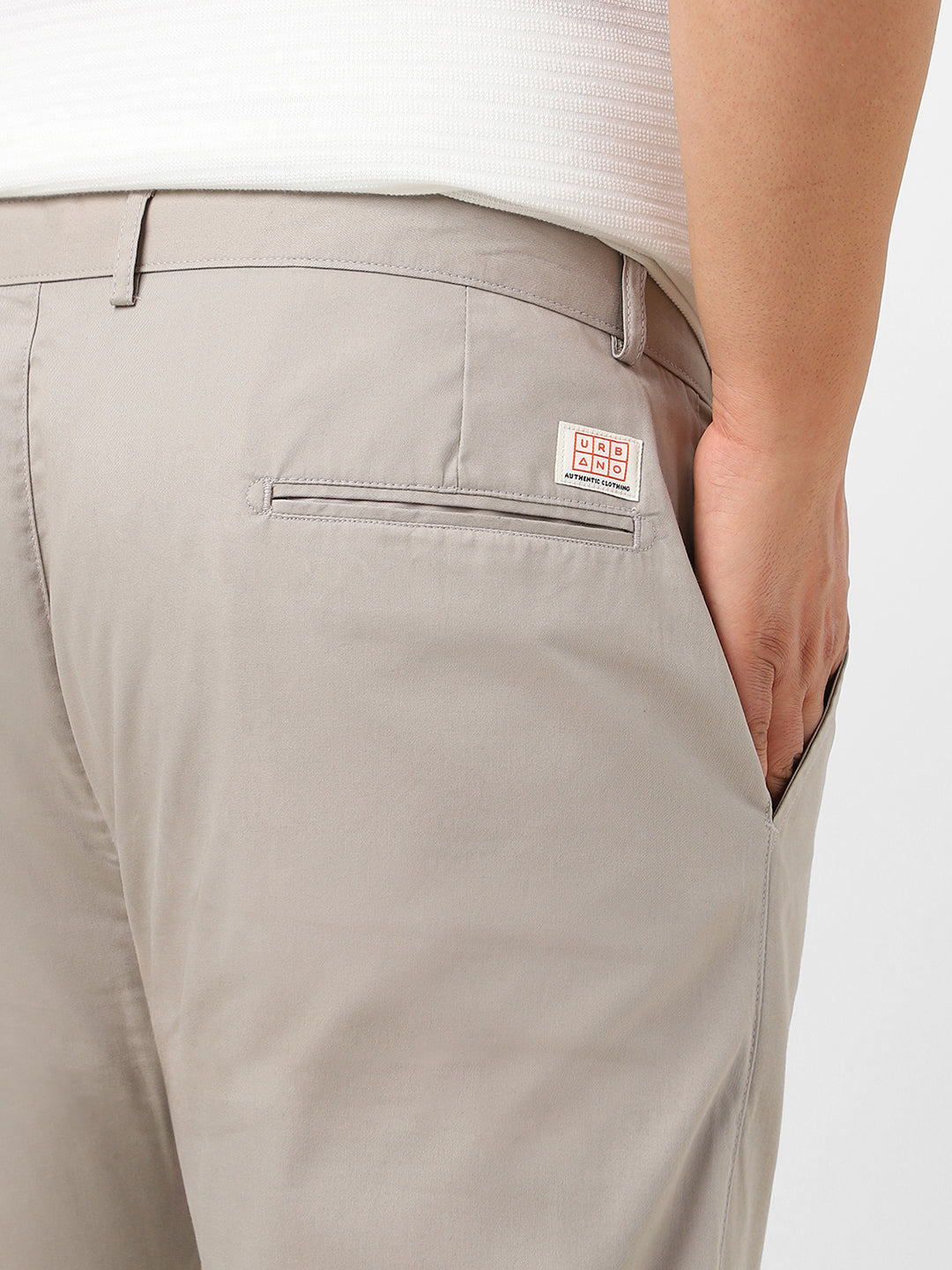 Plus Men's Grey Cotton Regular Fit Casual Chinos Trousers