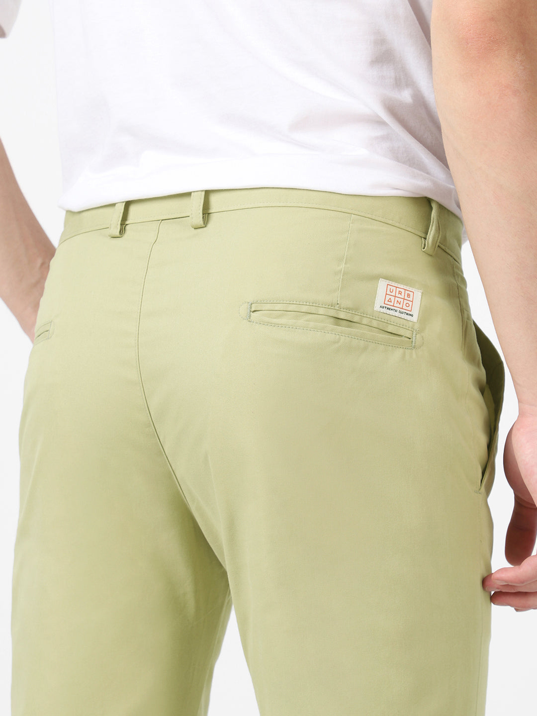 Men's Green Cotton Slim Fit Casual Chinos Trousers