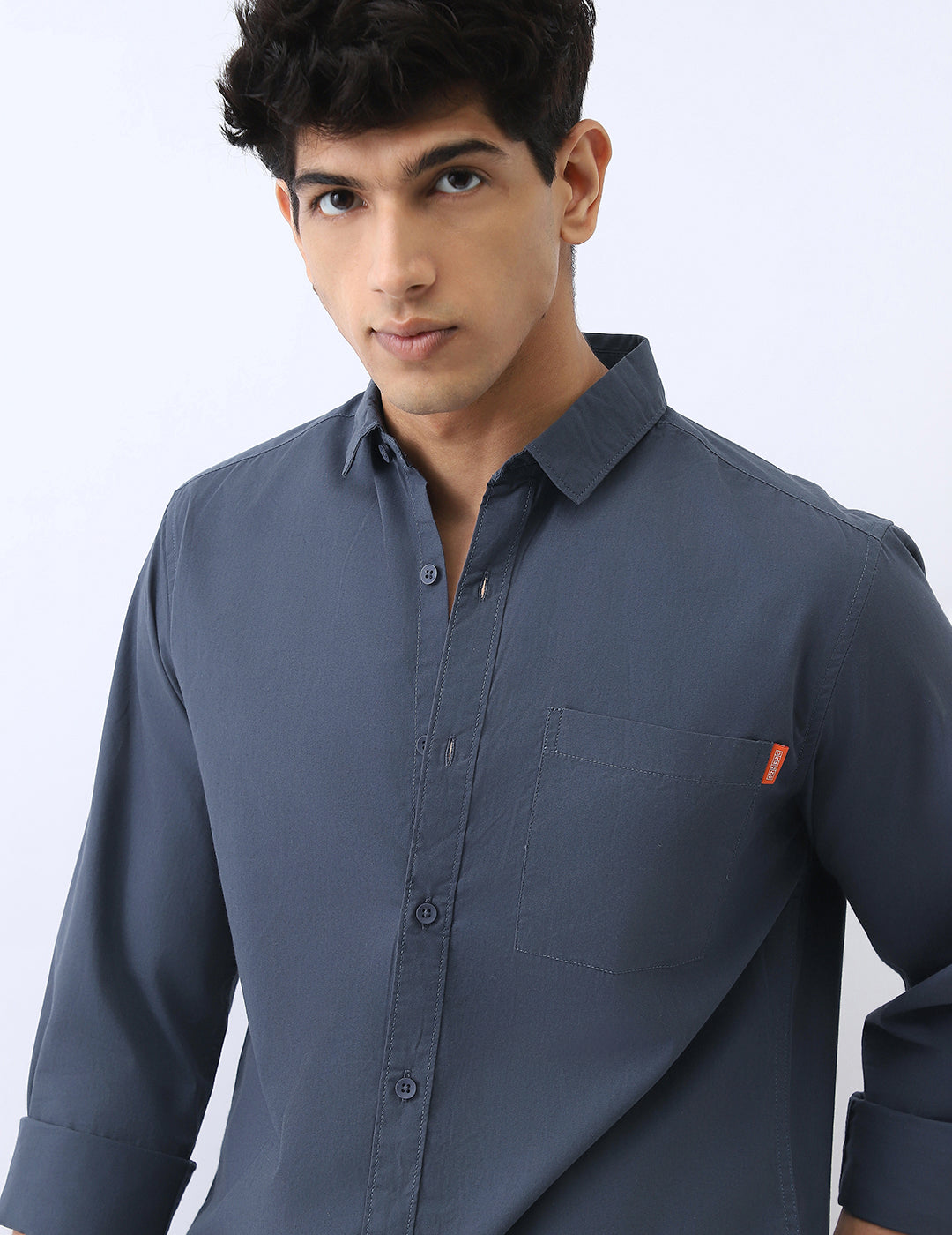 Men's Slate Blue Cotton Full Sleeve Regular Fit Casual Solid Shirt