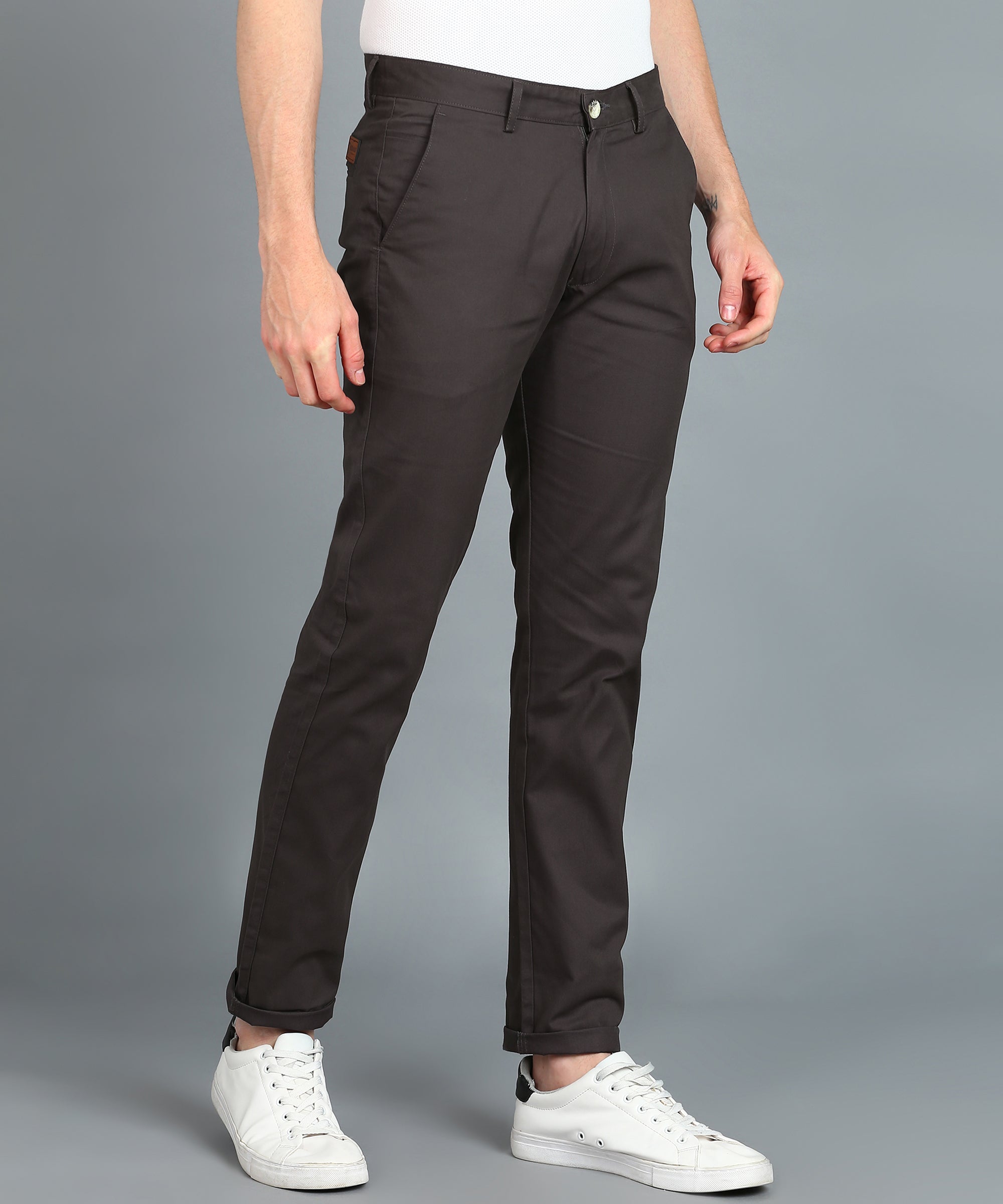 Men's Grey Cotton Slim Fit Casual Chinos Trousers