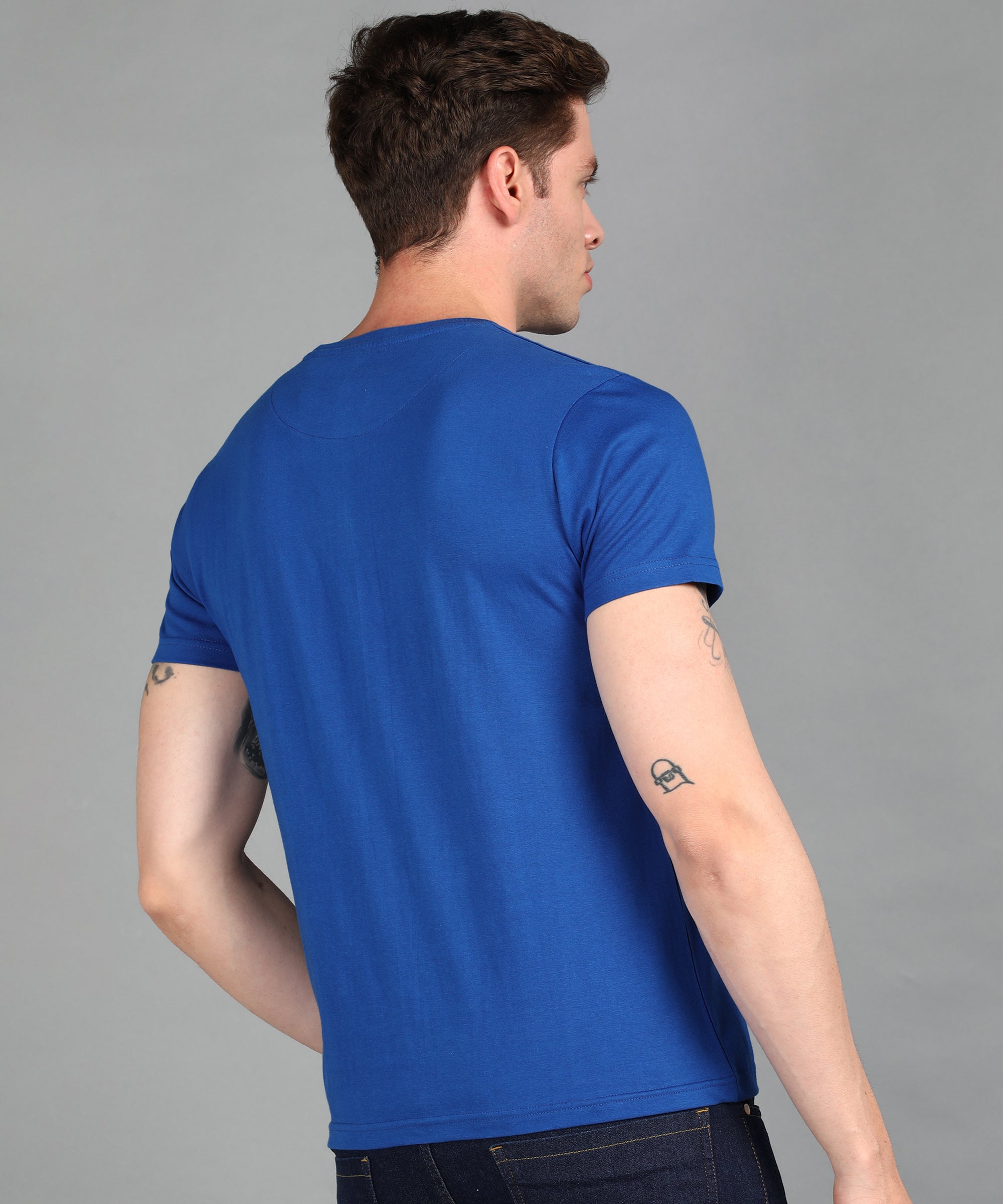 Urbano Fashion Men's Royal Blue Graphic Printed Round Neck Half Sleeve Slim Fit Cotton T-Shirt