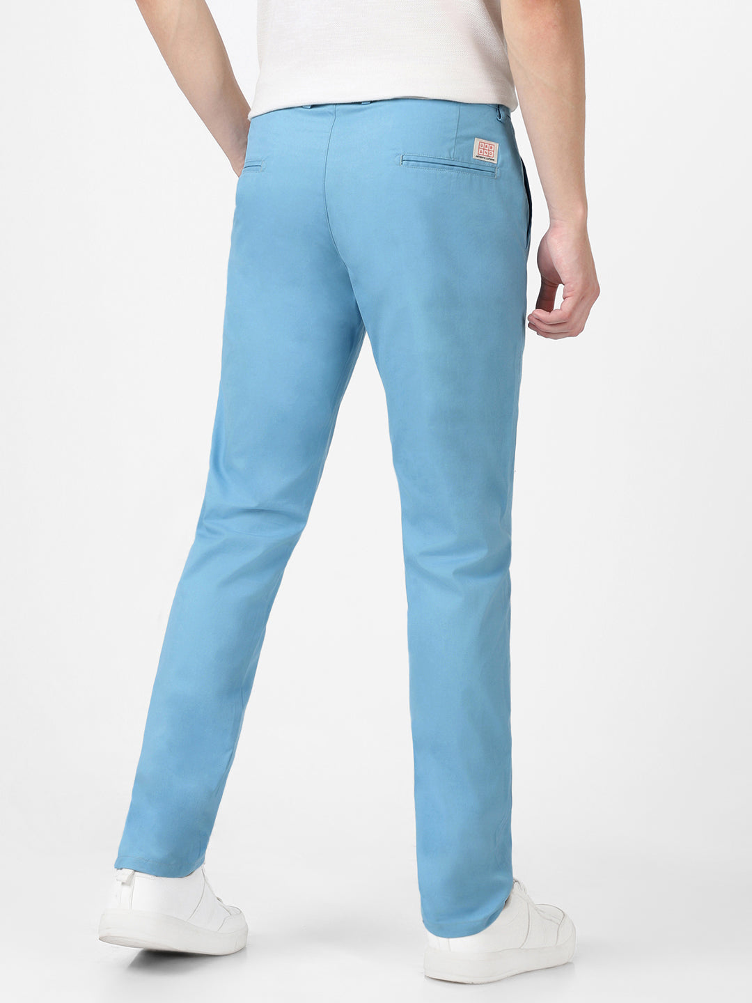 Men's Blue Cotton Slim Fit Casual Chinos Trousers
