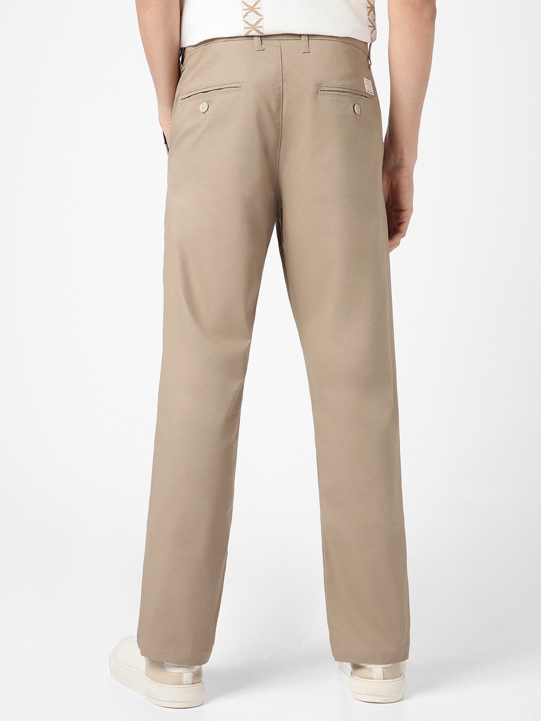Men's Taupe Brown Cotton Regular Fit Casual Chinos Trousers Stretch