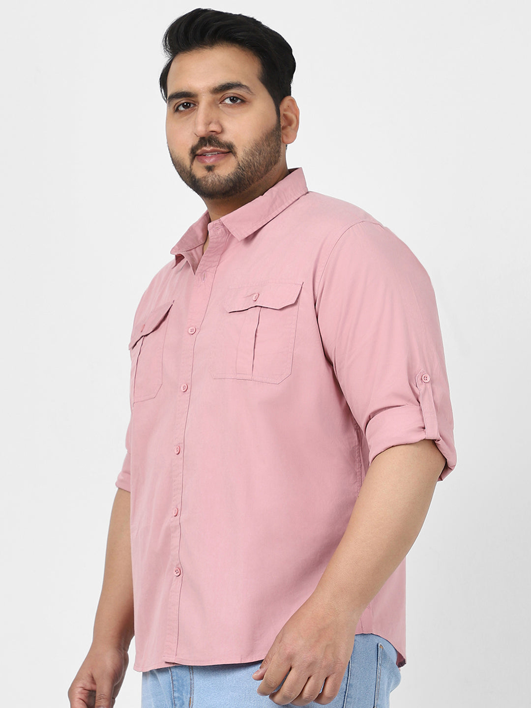 Men's Pink Cotton Full Sleeve Regular Fit Casual Solid Shirt