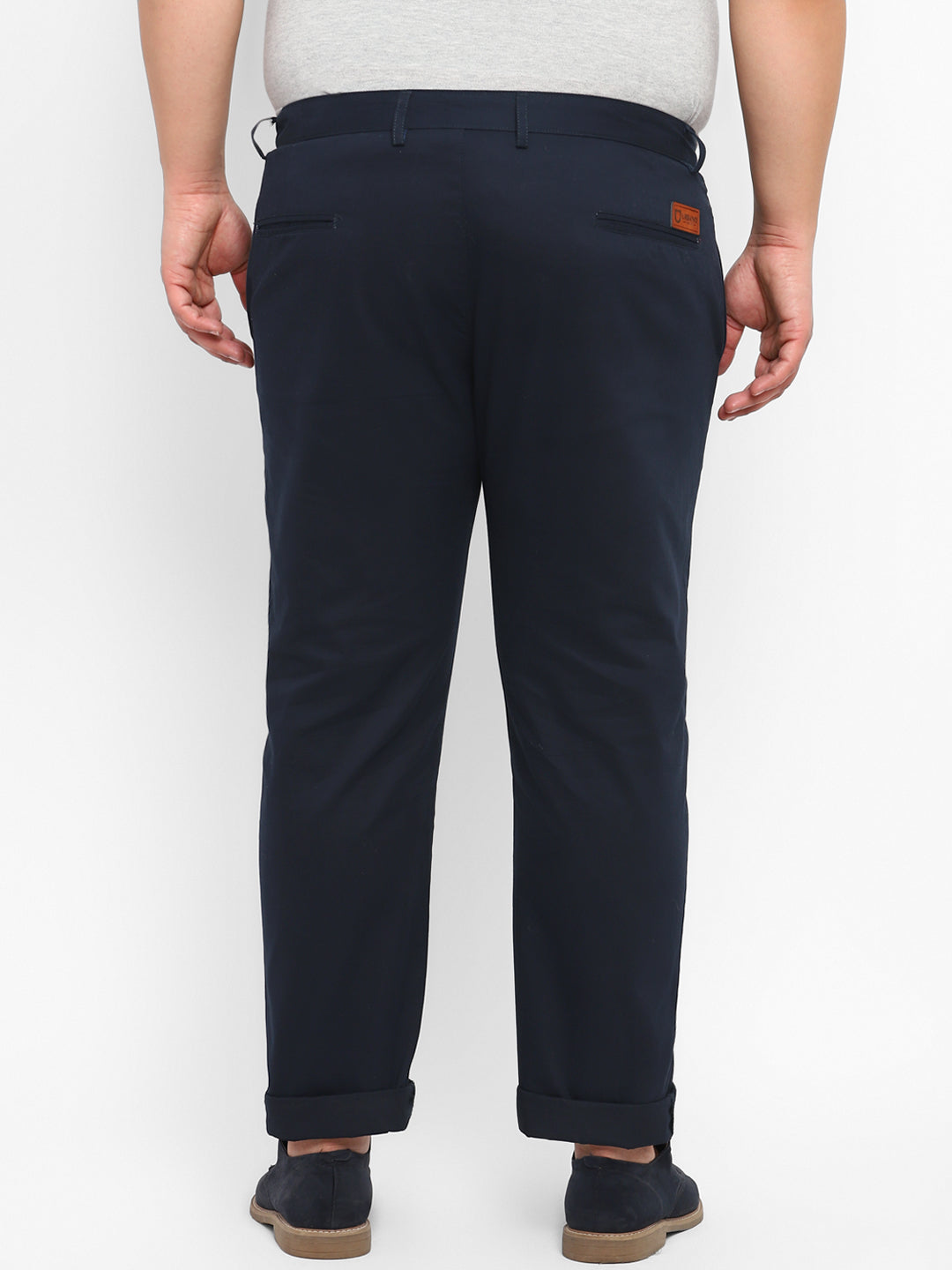 Plus Men's Dark Blue Cotton Regular Fit Casual Chinos Trousers
