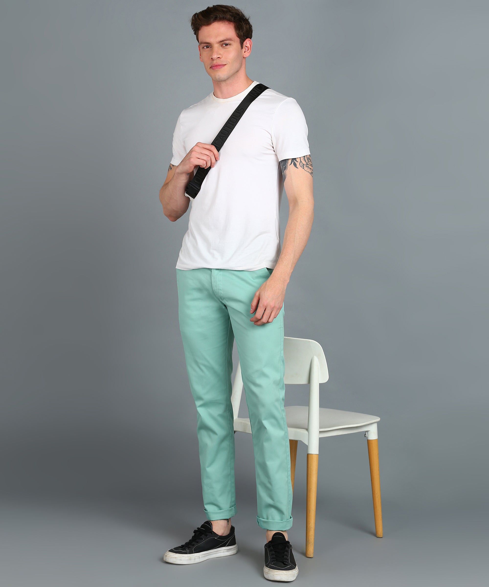 Men's Green Cotton Slim Fit Casual Chinos Trousers
