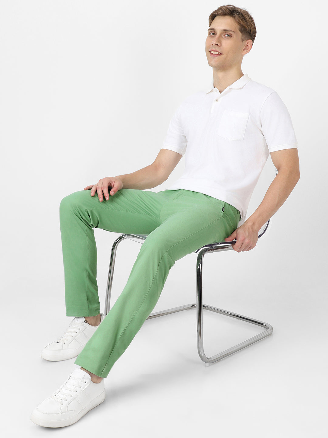 Men's Green Cotton Slim Fit Casual Chinos Trousers