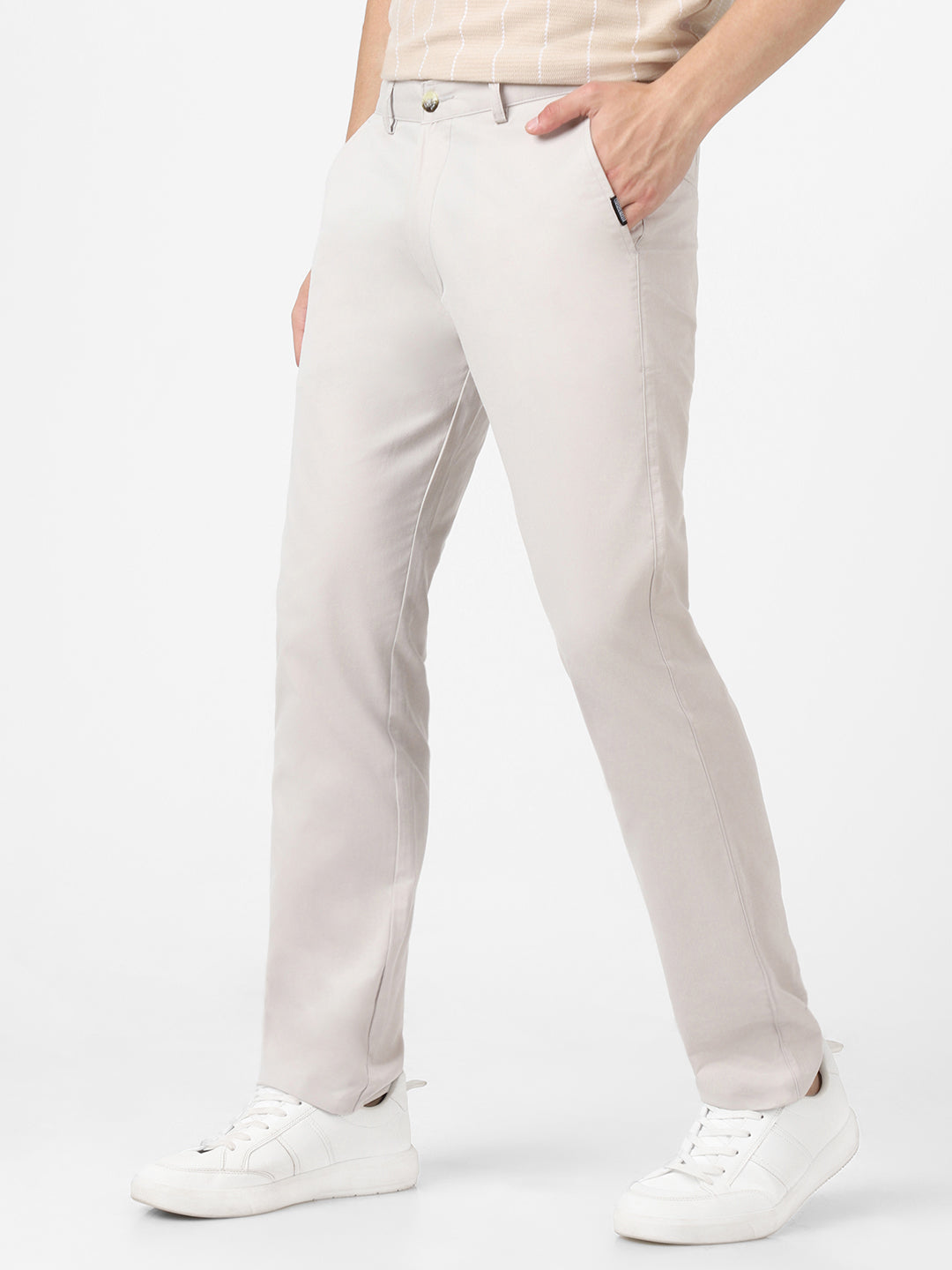 Men's Grey Cotton Slim Fit Casual Chinos Trousers