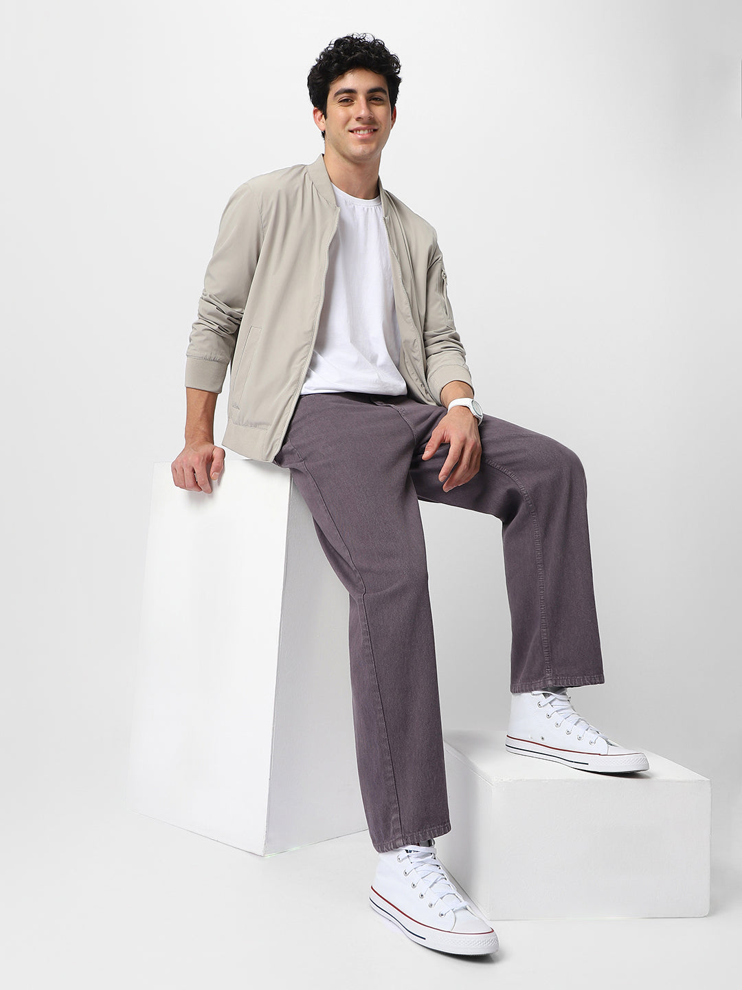 Men's Purple Loose Fit Washed Jeans Non-Stretchable