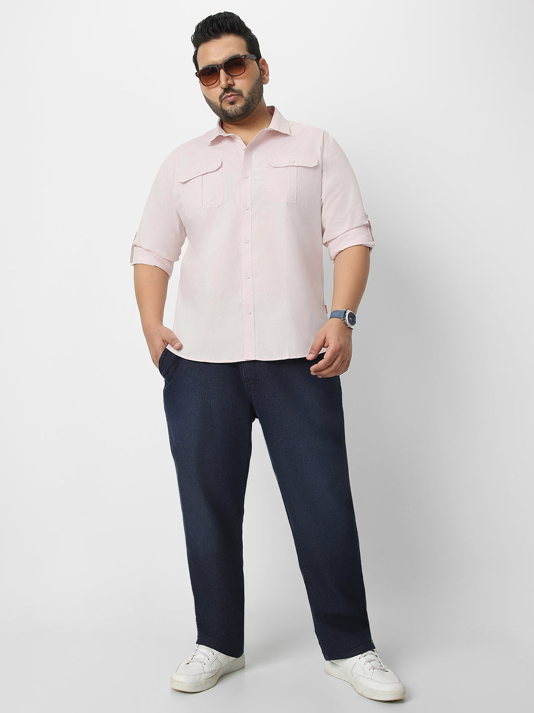 Men's Baby Pink Cotton Full Sleeve Regular Fit Casual Solid Shirt