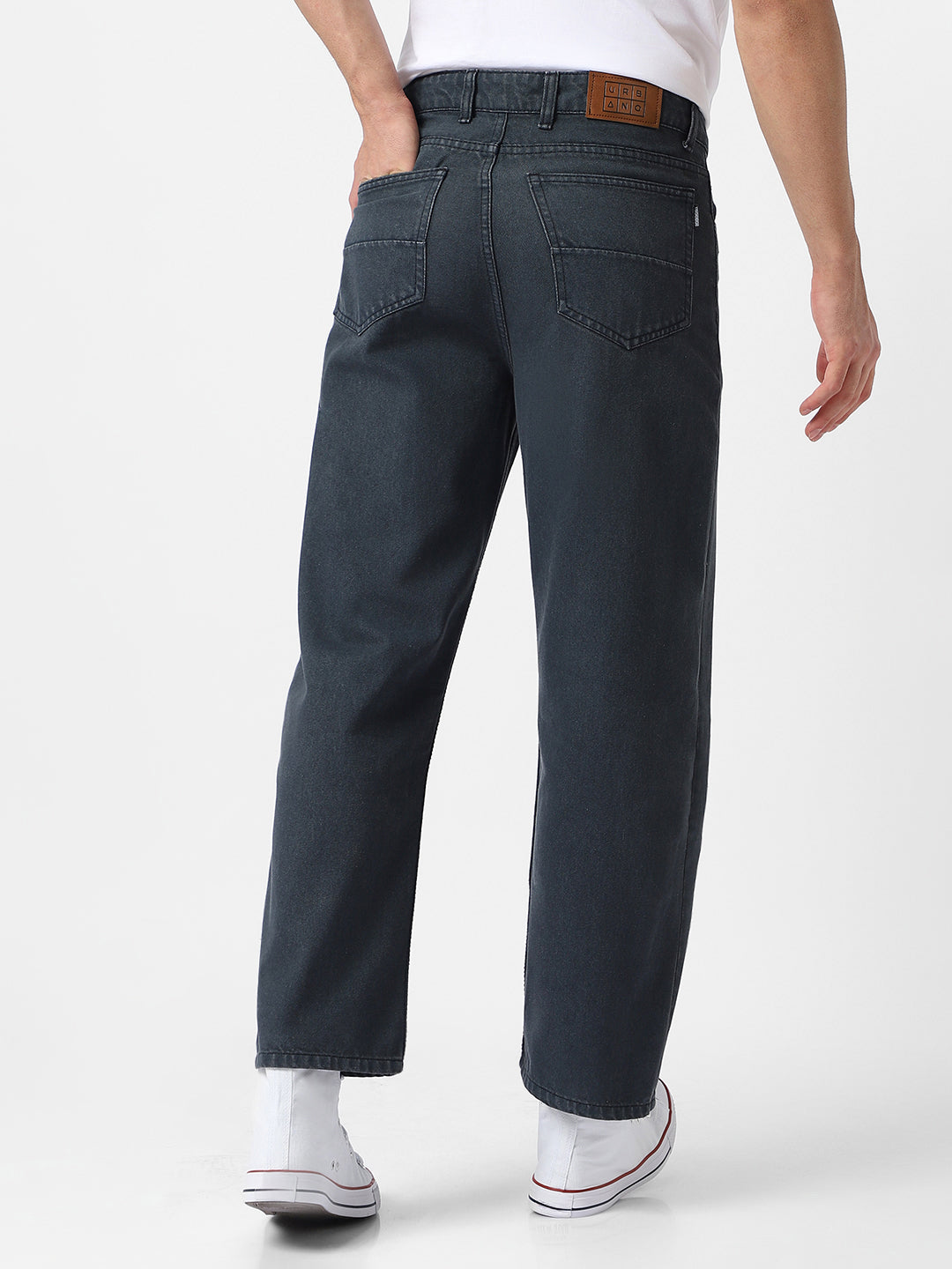 Men's Grey Loose Fit Washed Jeans Non-Stretchable