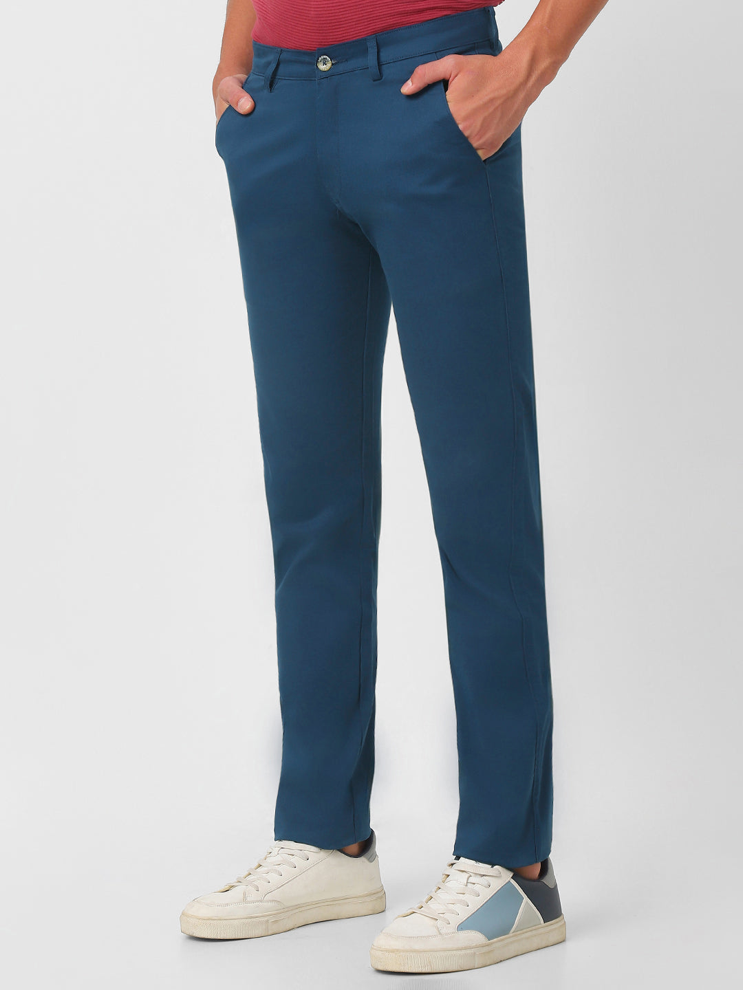 Men's Royal Blue Cotton Slim Fit Casual Chinos Trousers Stretch