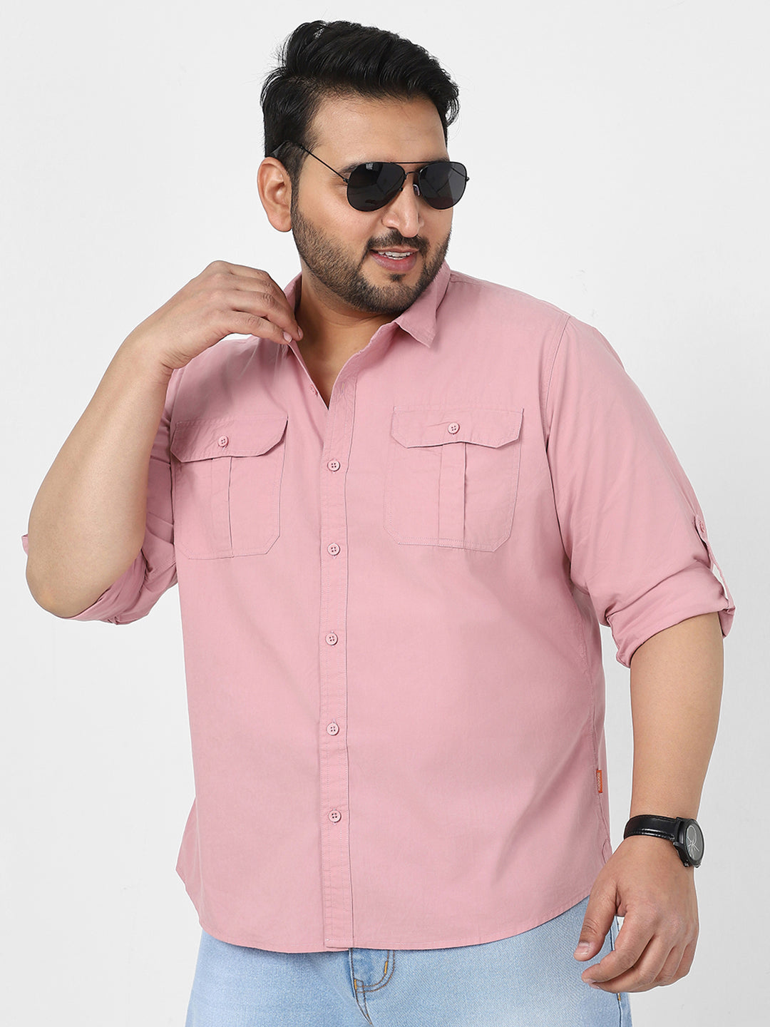 Men's Pink Cotton Full Sleeve Regular Fit Casual Solid Shirt