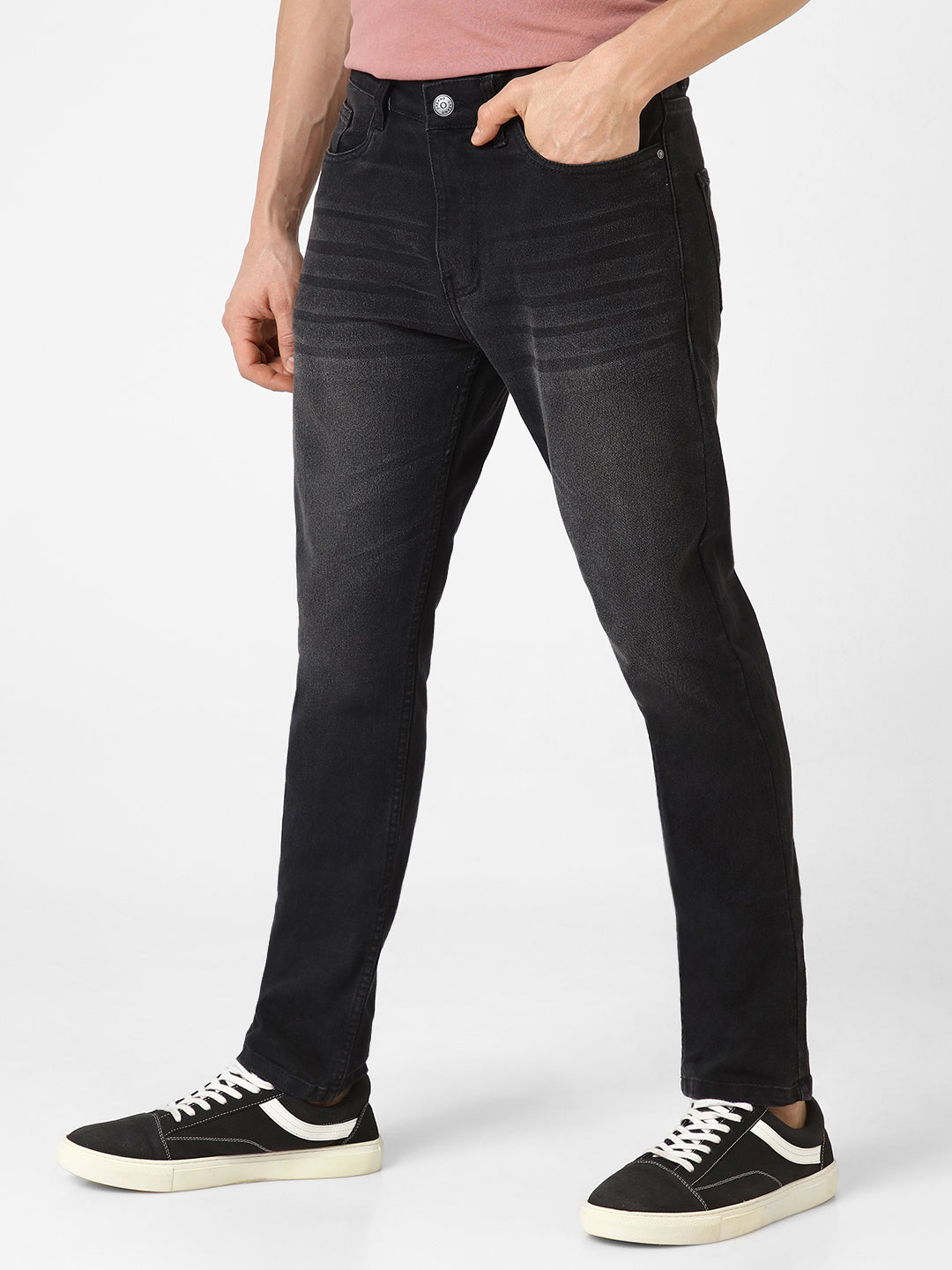 Men's Black Slim Fit Washed Jeans Stretchable