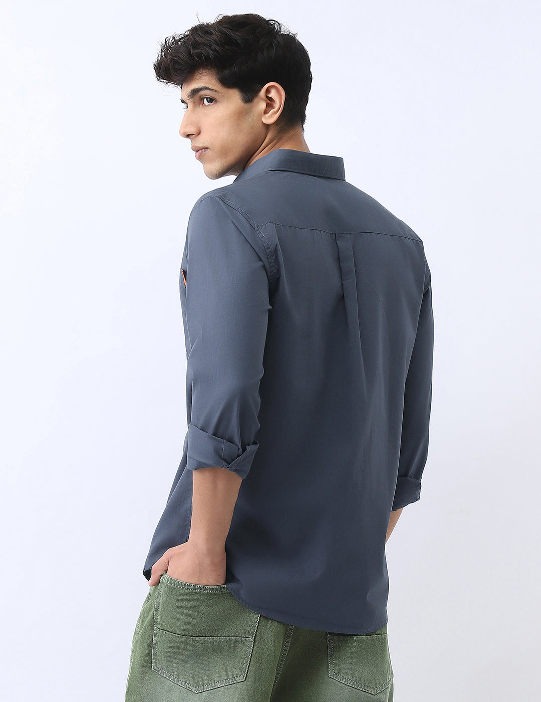 Men's Slate Blue Cotton Full Sleeve Regular Fit Casual Solid Shirt