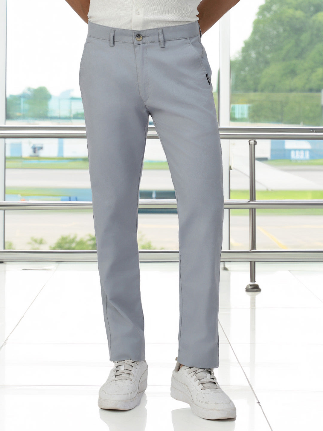 Men's Blue Cotton Slim Fit Casual Chinos Trousers