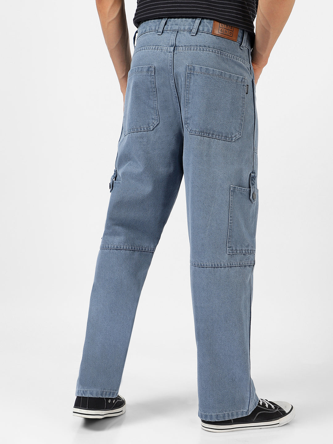 Men's Light Grey Loose Baggy Fit Washed Cargo Jeans with 6 Pockets Non-Stretchable