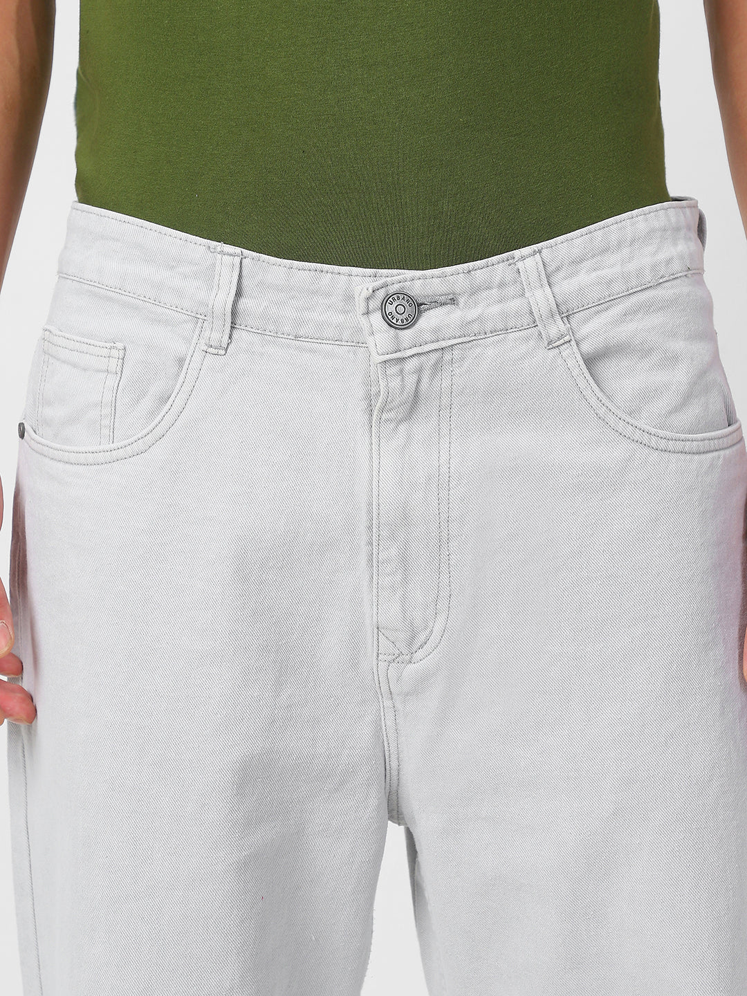 Men's Light Grey Loose Fit Washed Jeans Non-Stretchable