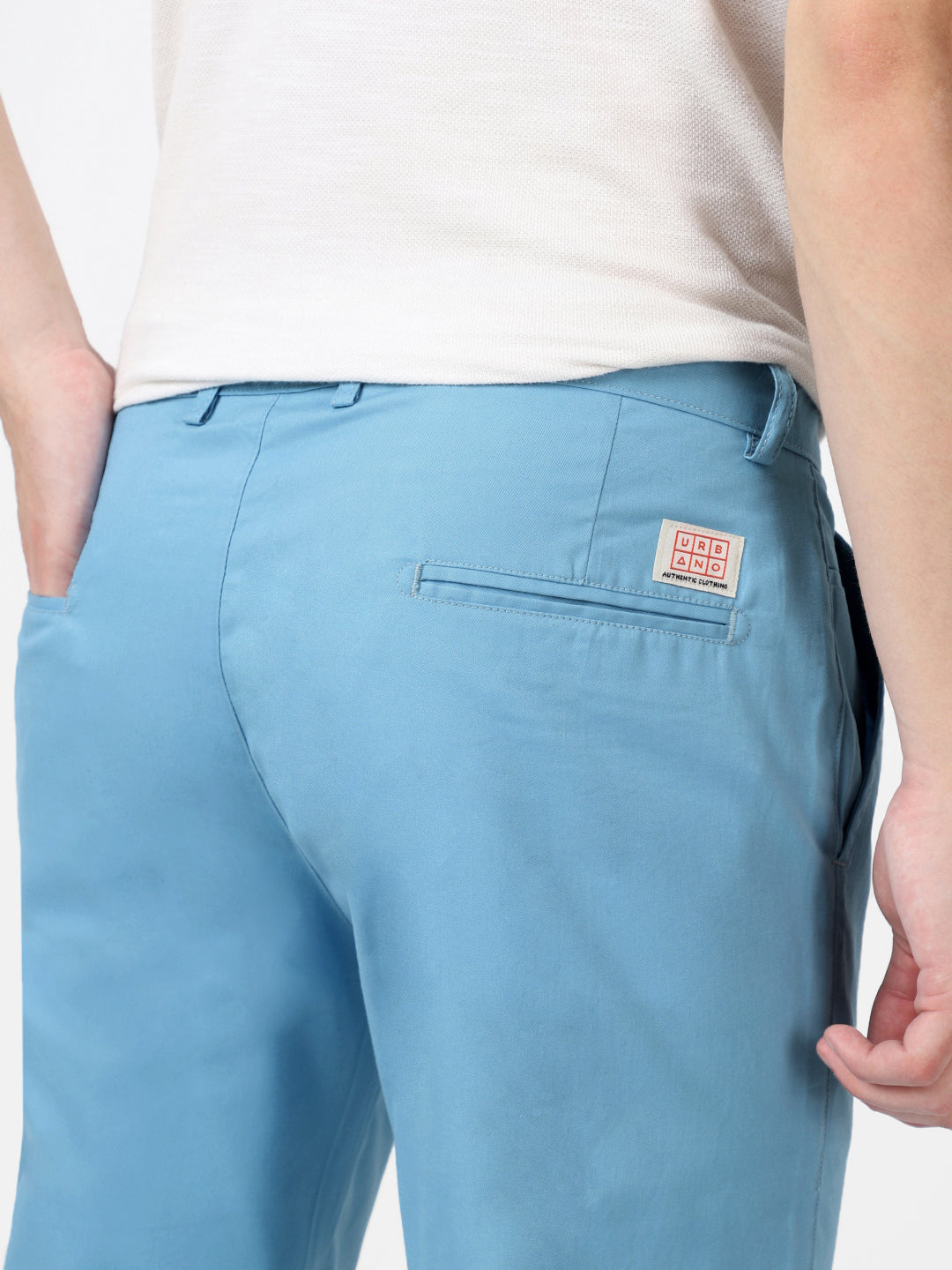 Men's Blue Cotton Slim Fit Casual Chinos Trousers