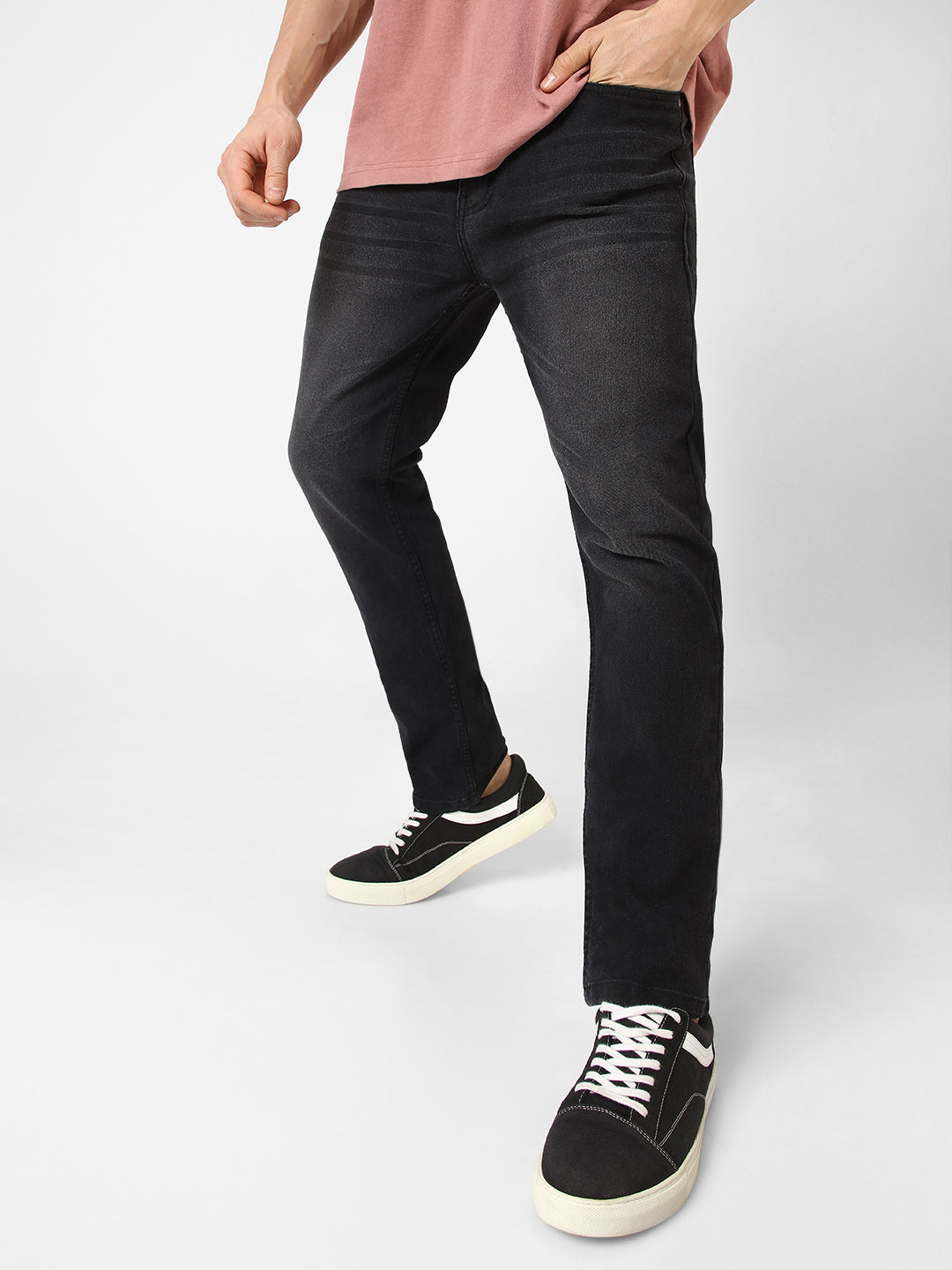 Men's Black Slim Fit Washed Jeans Stretchable