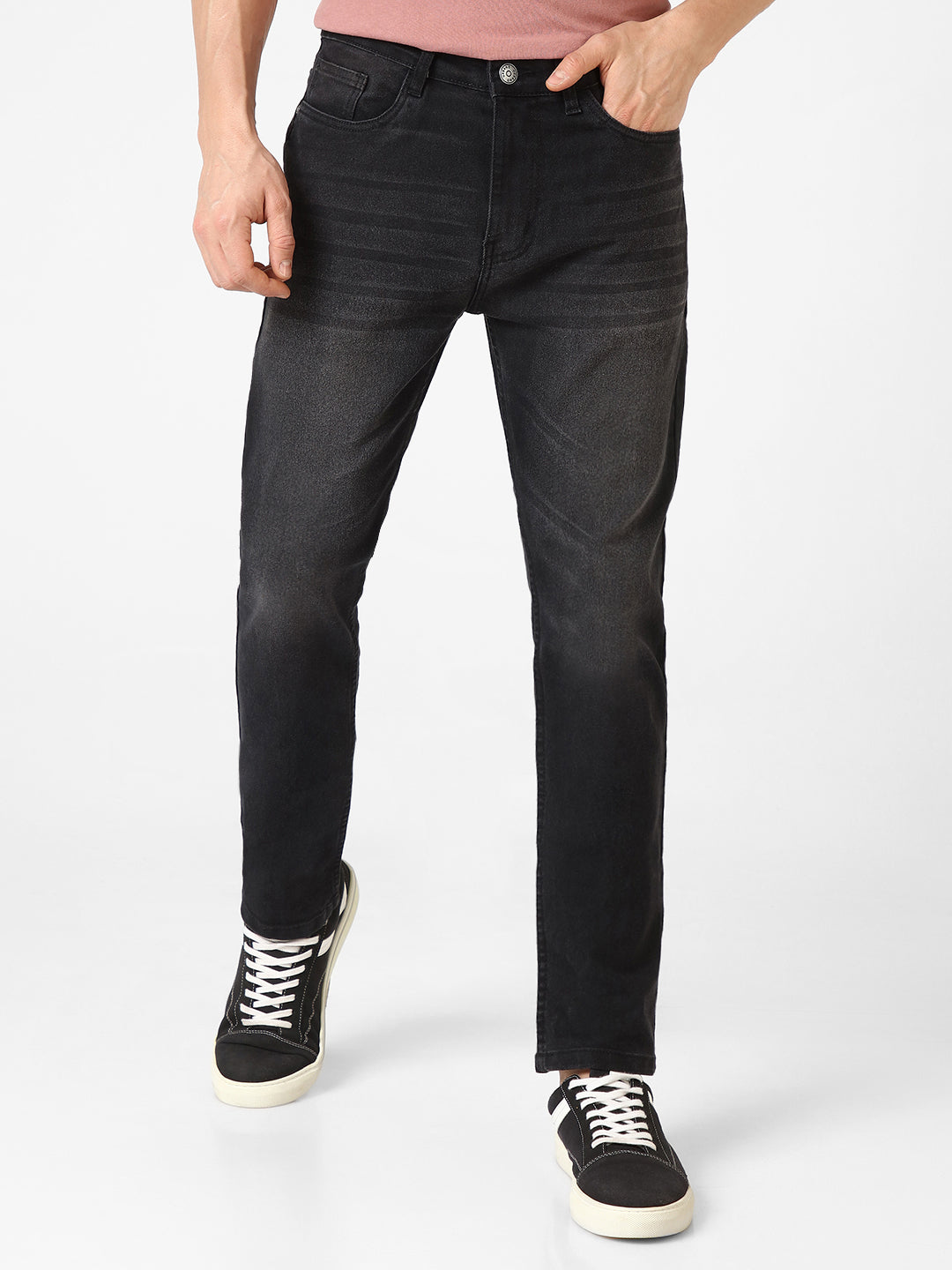 Men's Black Slim Fit Washed Jeans Stretchable