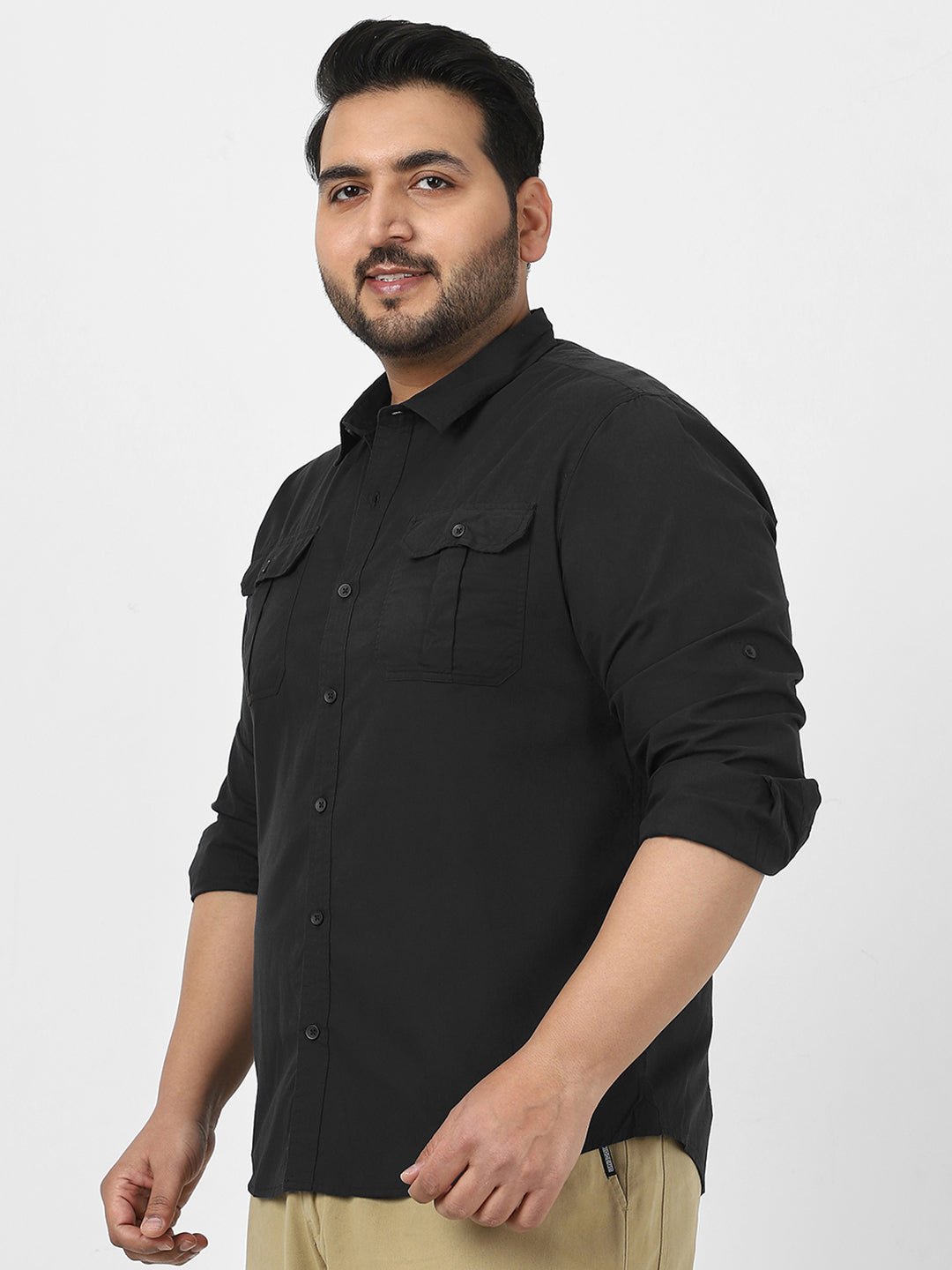 Men's Black Cotton Full Sleeve Regular Fit Casual Solid Shirt