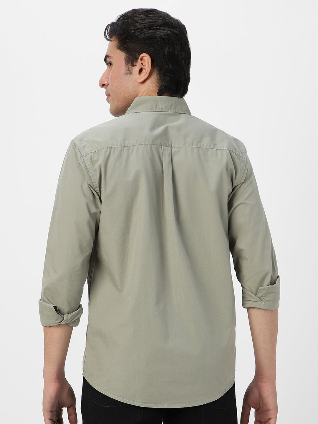 Men's Olive Cotton Full Sleeve Regular Fit Casual Solid Shirt
