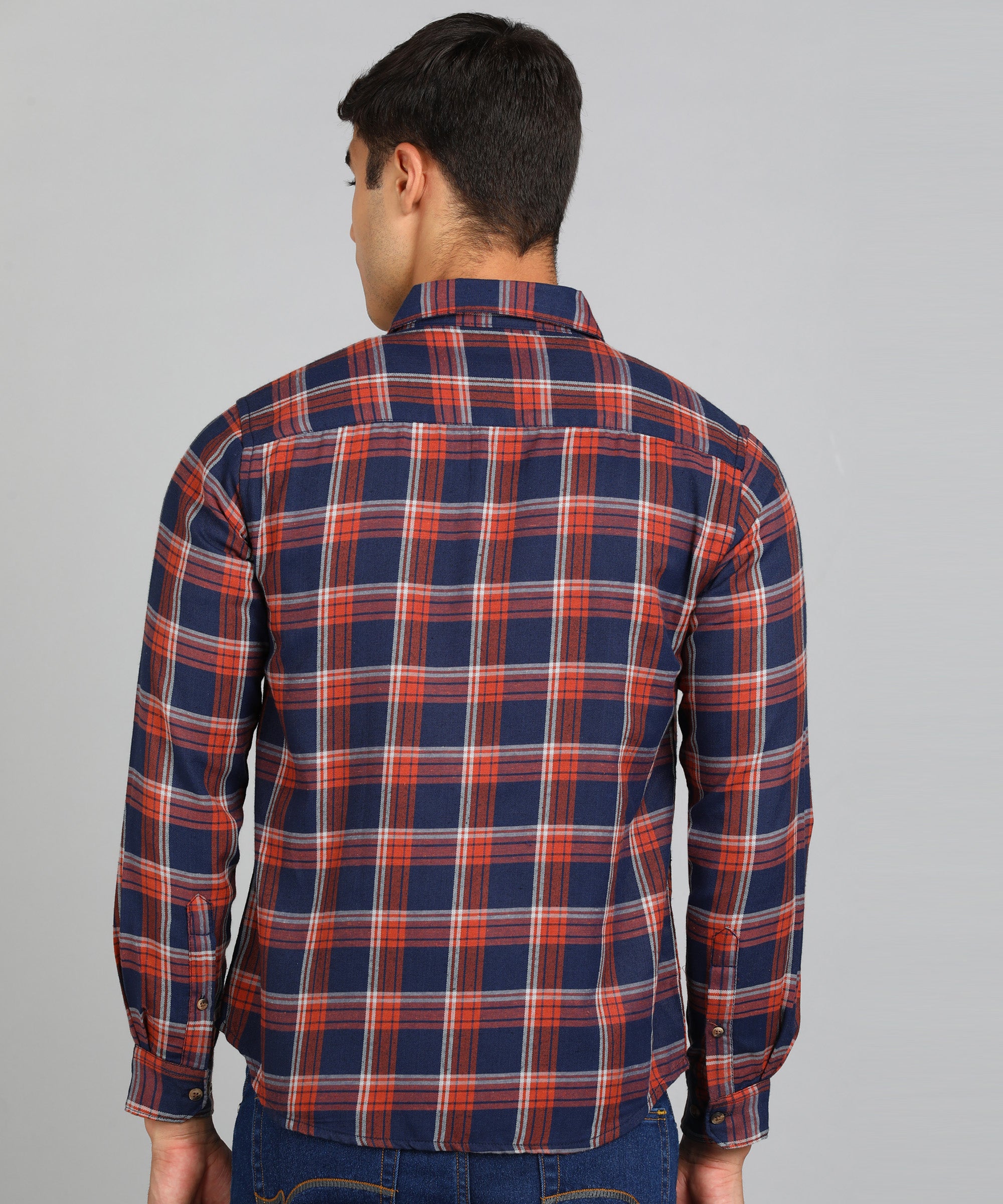 Men's Blue Cotton Full Sleeve Slim Fit Casual Checkered Shirt