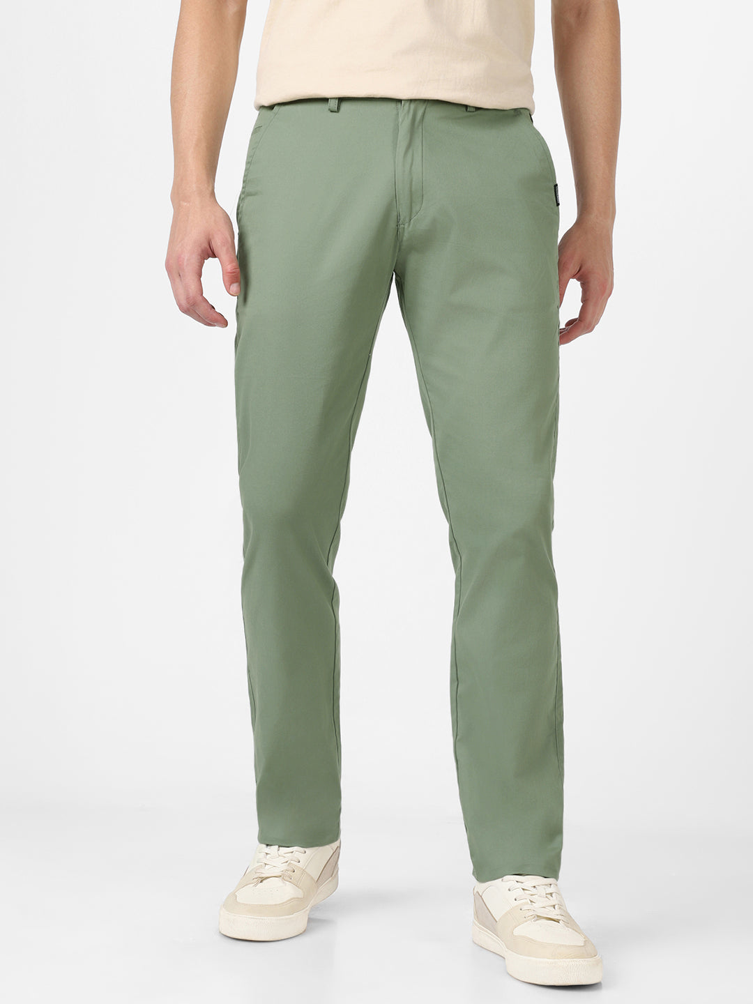 Men's Green Cotton Slim Fit Casual Chinos Trousers