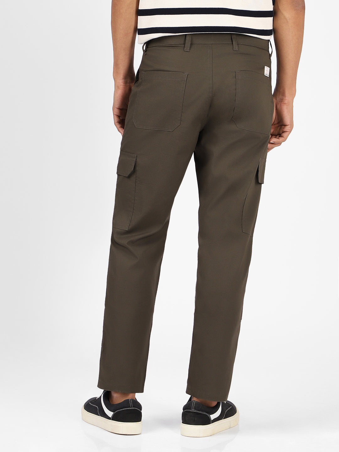 Men's Dark Olive Regular Fit Solid Cargo Chino Pant With 6 Pockets