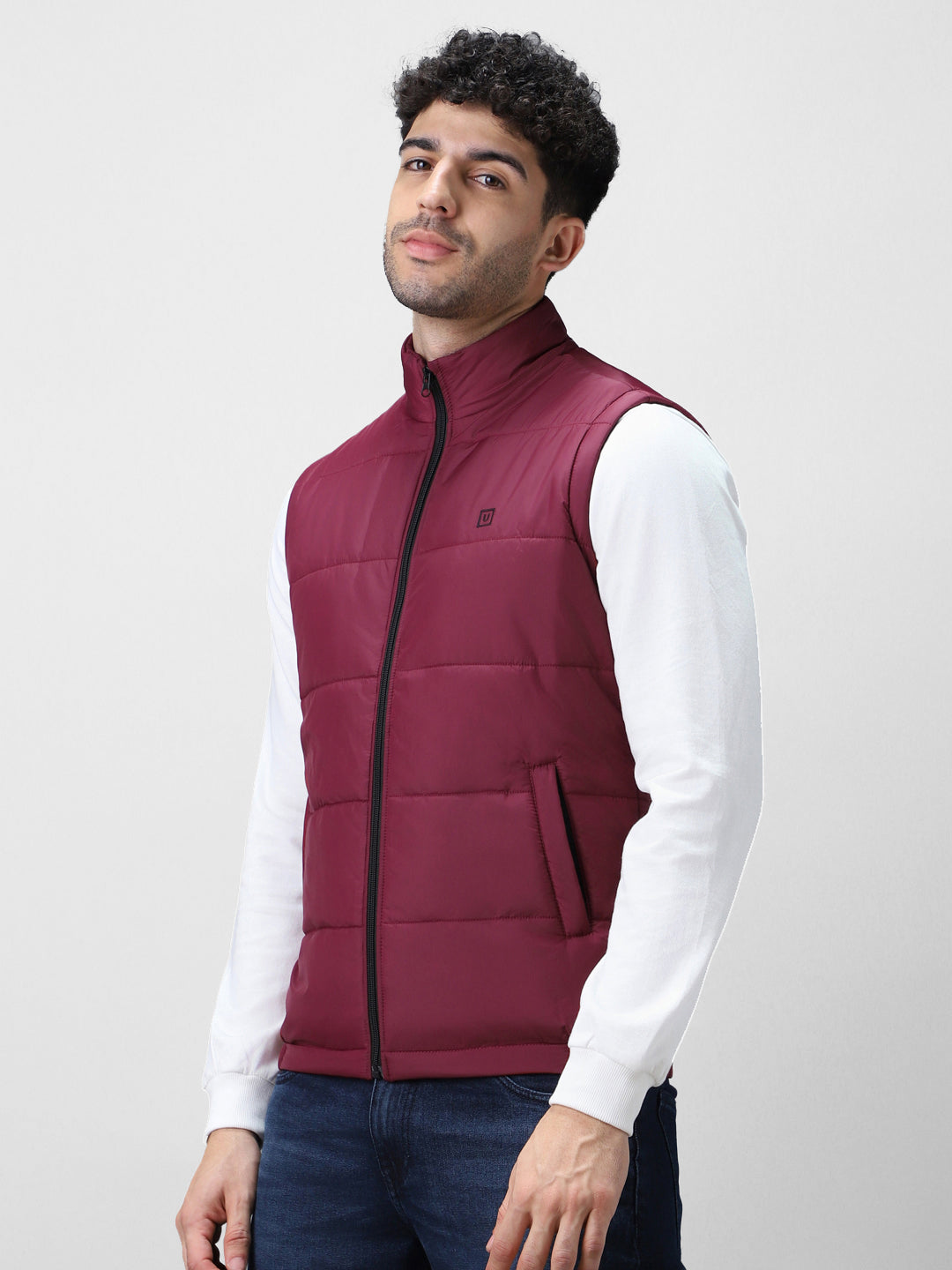 Men's Red Sleeveless Zippered Puffer Jacket