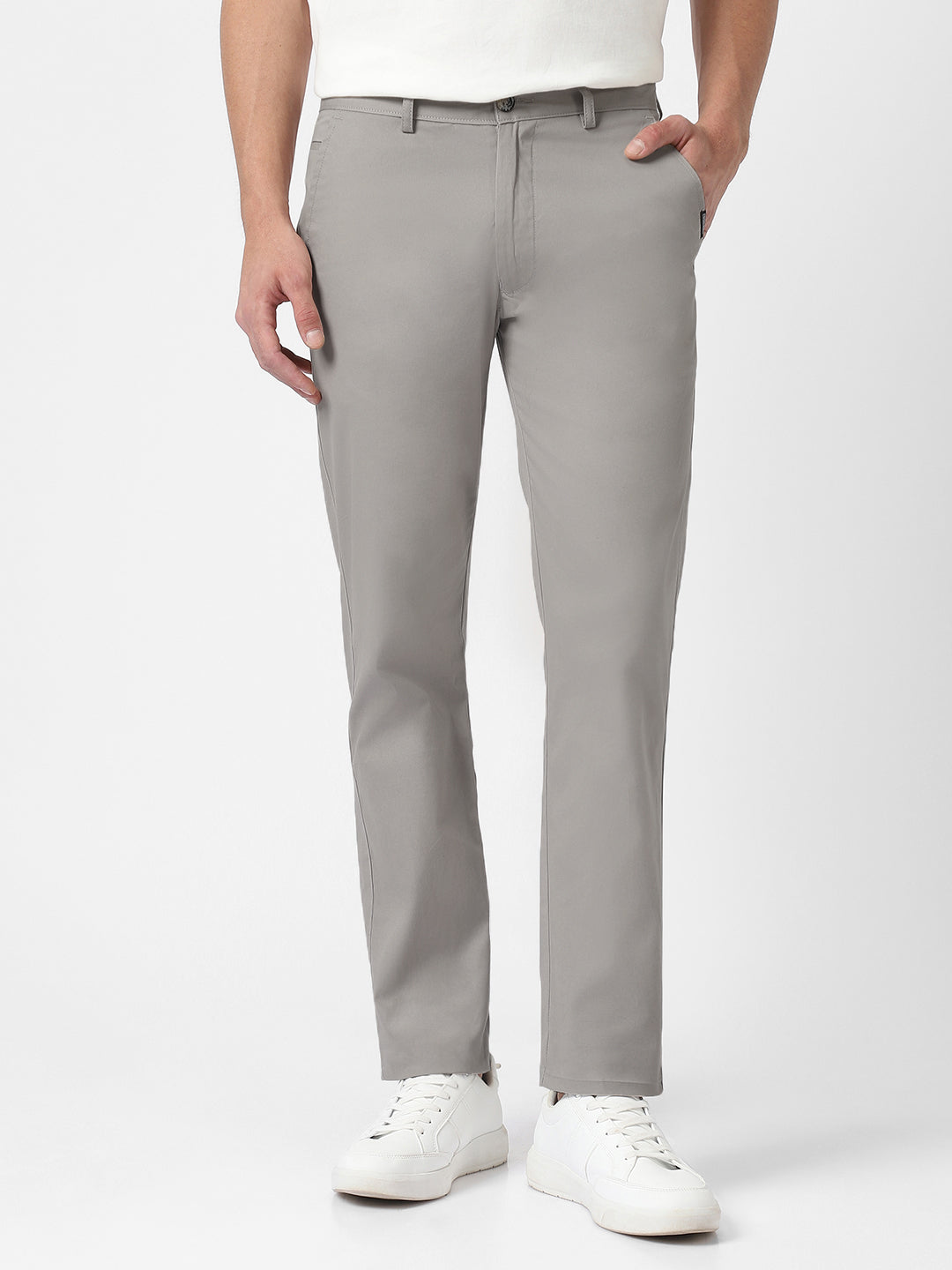Men's Grey Cotton Slim Fit Casual Chinos Trousers