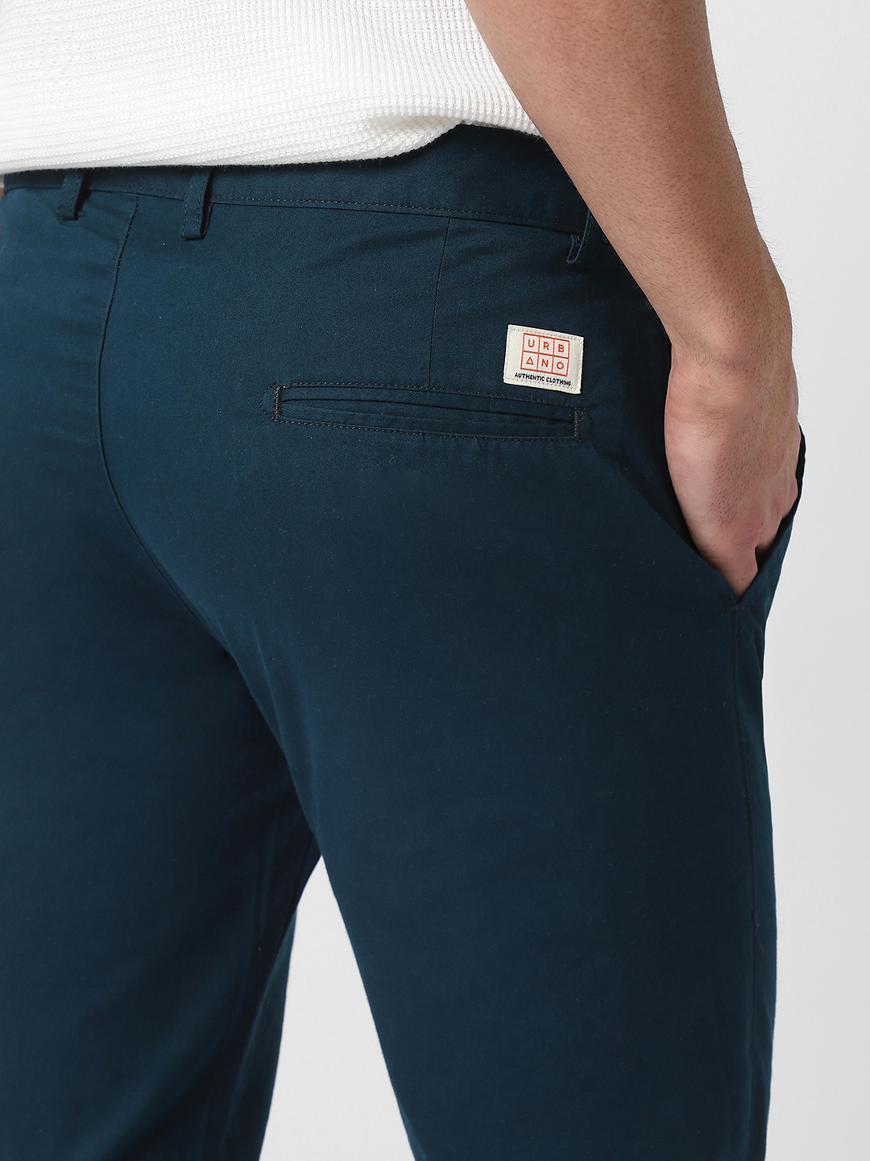 Men's Dark Green Cotton Slim Fit Casual Chinos Trousers