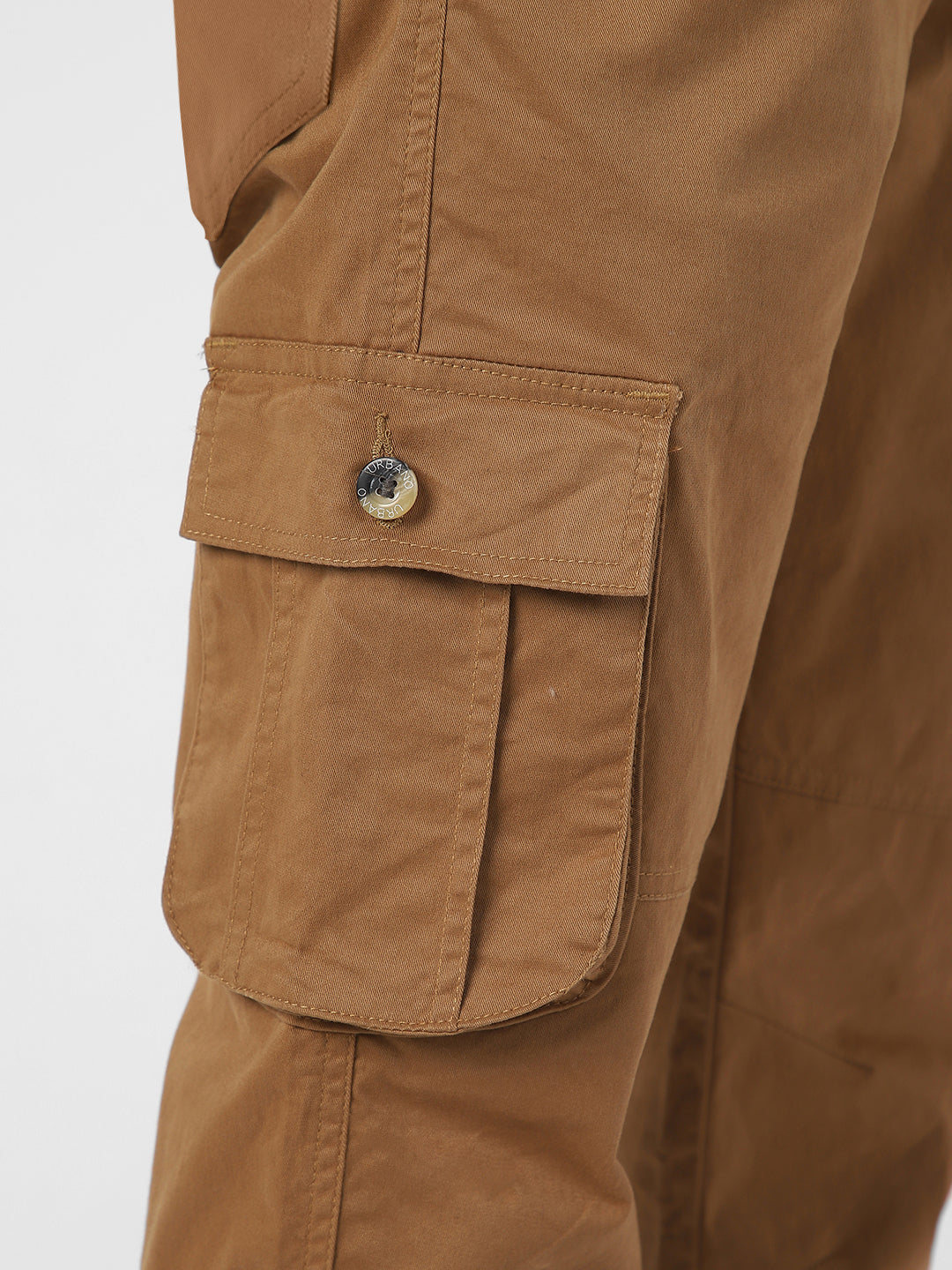 Men's Dark Khaki Regular Fit Solid Cargo Chino Pant with 6 Pockets
