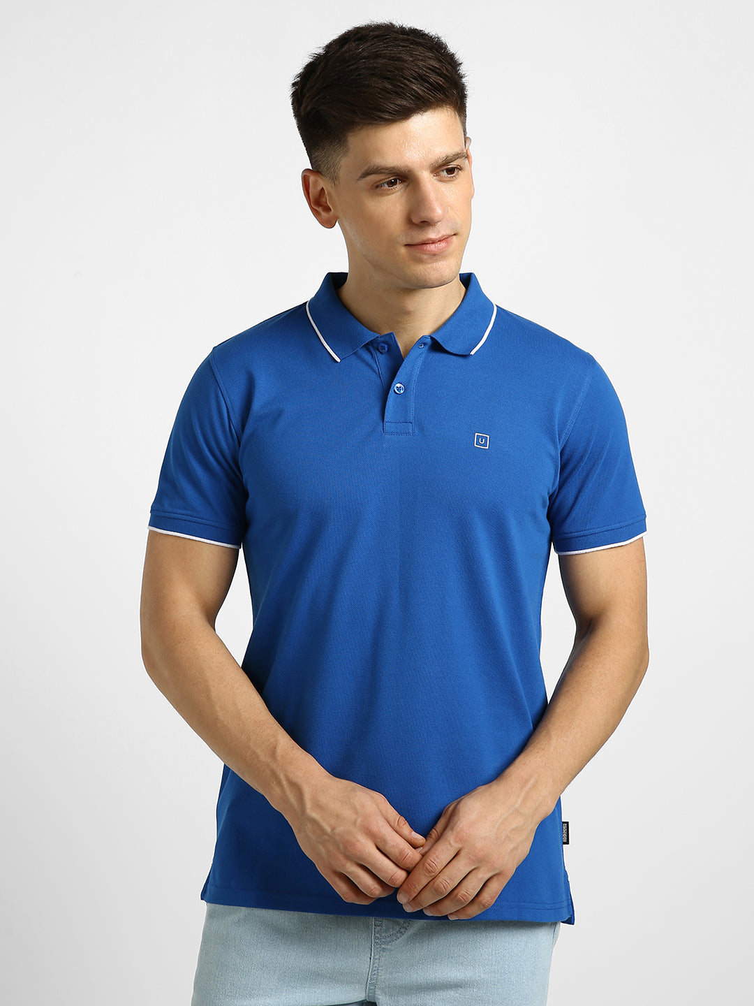 Men's Blue Solid Slim Fit Half Sleeve Cotton Polo T-Shirt