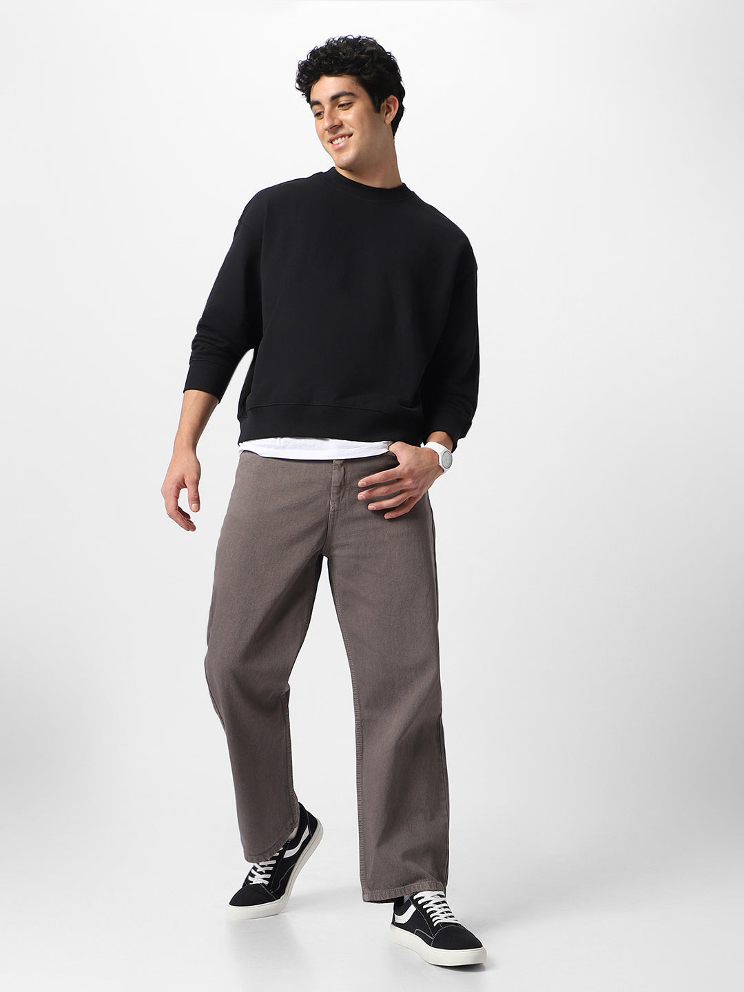 Men's Light Chocolate Loose Fit Washed Jeans Non-Stretchable